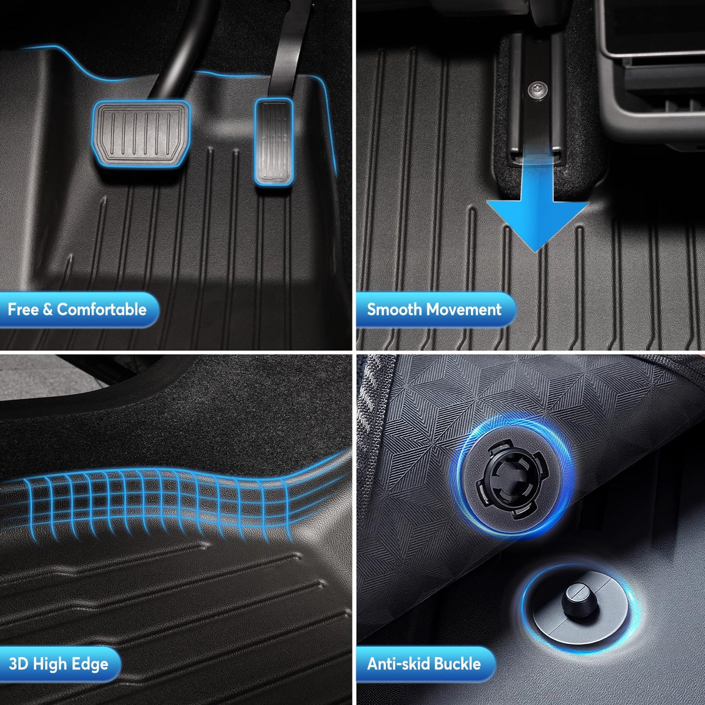 10PCS All-Weather Floor Mats for Tesla Model Y Juniper 2025 2026 Accessories, TPE Waterproof Non-Slip Custom Fit Liners for Front Rear & Trunk