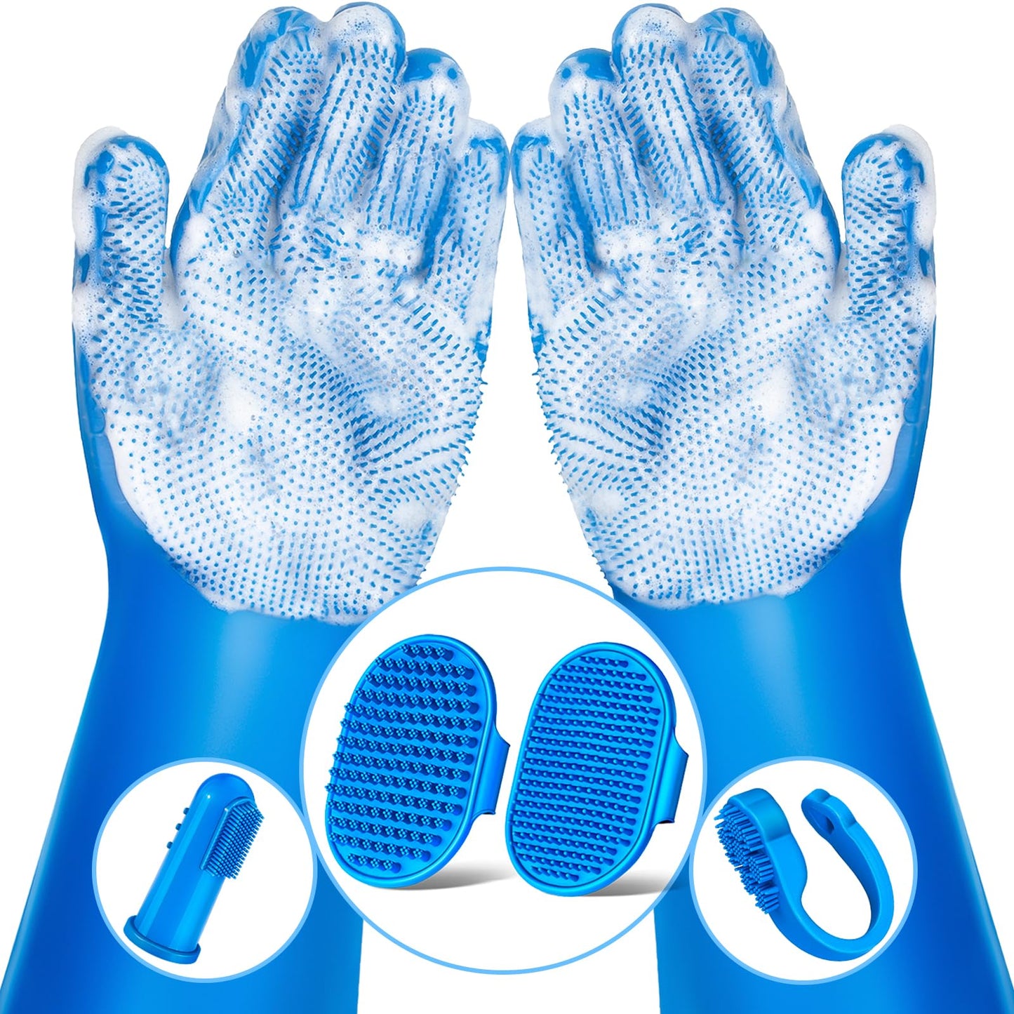 Augwind 6PCS Pet Grooming Kit for Dogs,Cats and Horses | Dog Washing Gloves | Dog Bath Brush | Dog Bath Gloves | Dog Shampoo Brush | Pet Grooming Gloves | Dog Bath Supplies (Navy Blue)