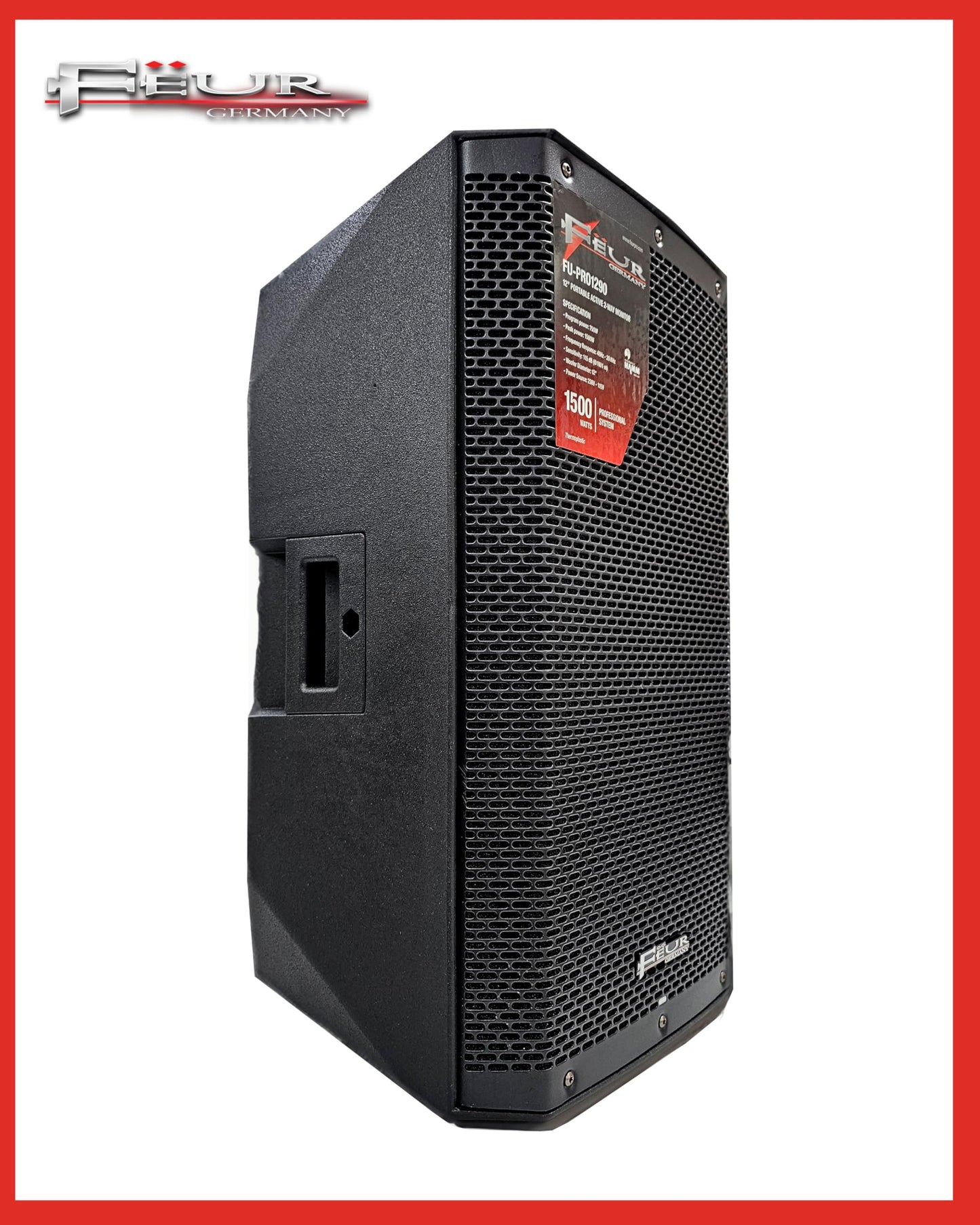 FEUR 12" Two-Way Active Loudspeaker 1400 Watts Max with (DSP) Monitor, USB Port, Bluetooth, RCA Inputs, Speakon Inputs, and XLR Output FU-PRO1290