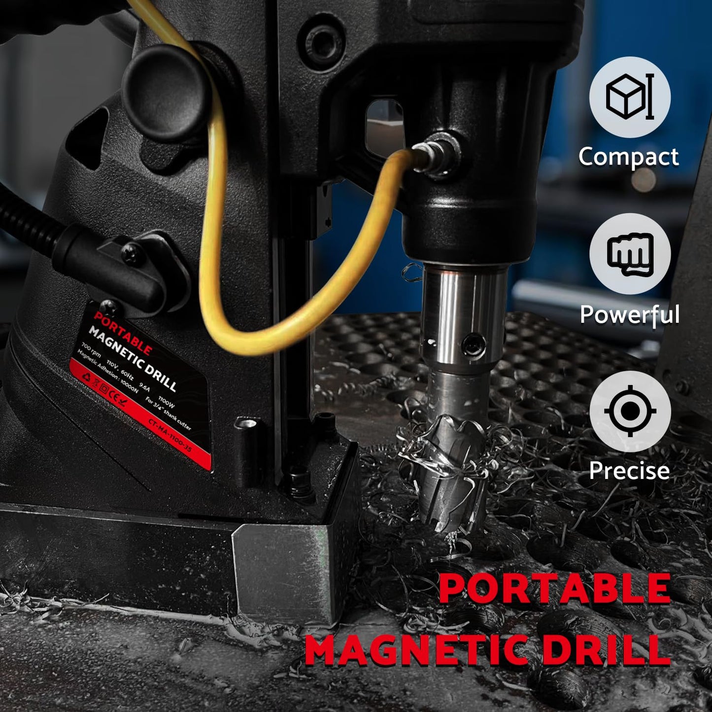 S&F STEAD & FAST Mag Drill Press Kit, 1100W Portable Magnetic Drill, 700 rpm No Load Speed, Max Depth of Cut 2", Max Boring Diameter 1-9/16", Carrying Case