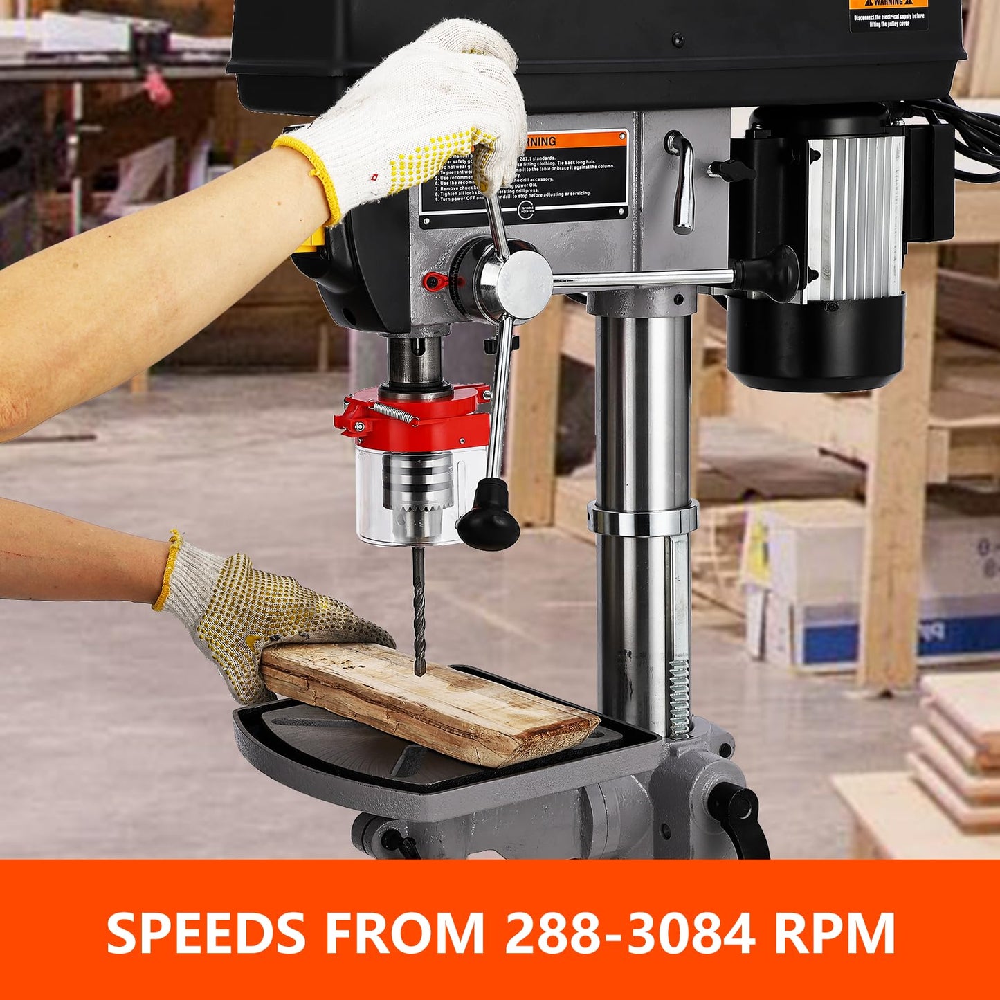 GarveeTech 15 in Floor Drill Press, 7.5 Amp 120V Pure Copper Motor, 288-3084 RPM Variable Speed Cast Iron Bench Drill Press, 0-45° Tilting Worktable, Tabletop Drilling Machine for Wood Metal