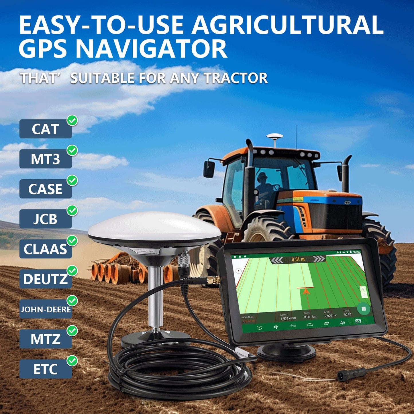 7-inch Tractor GPS Navigator for Agriculture, High-Accuracy GNSS Agricultural Navigator for Precision Farming – GPS Guidance System for Spraying, Plowing, and Sowing with Automatic Positioning