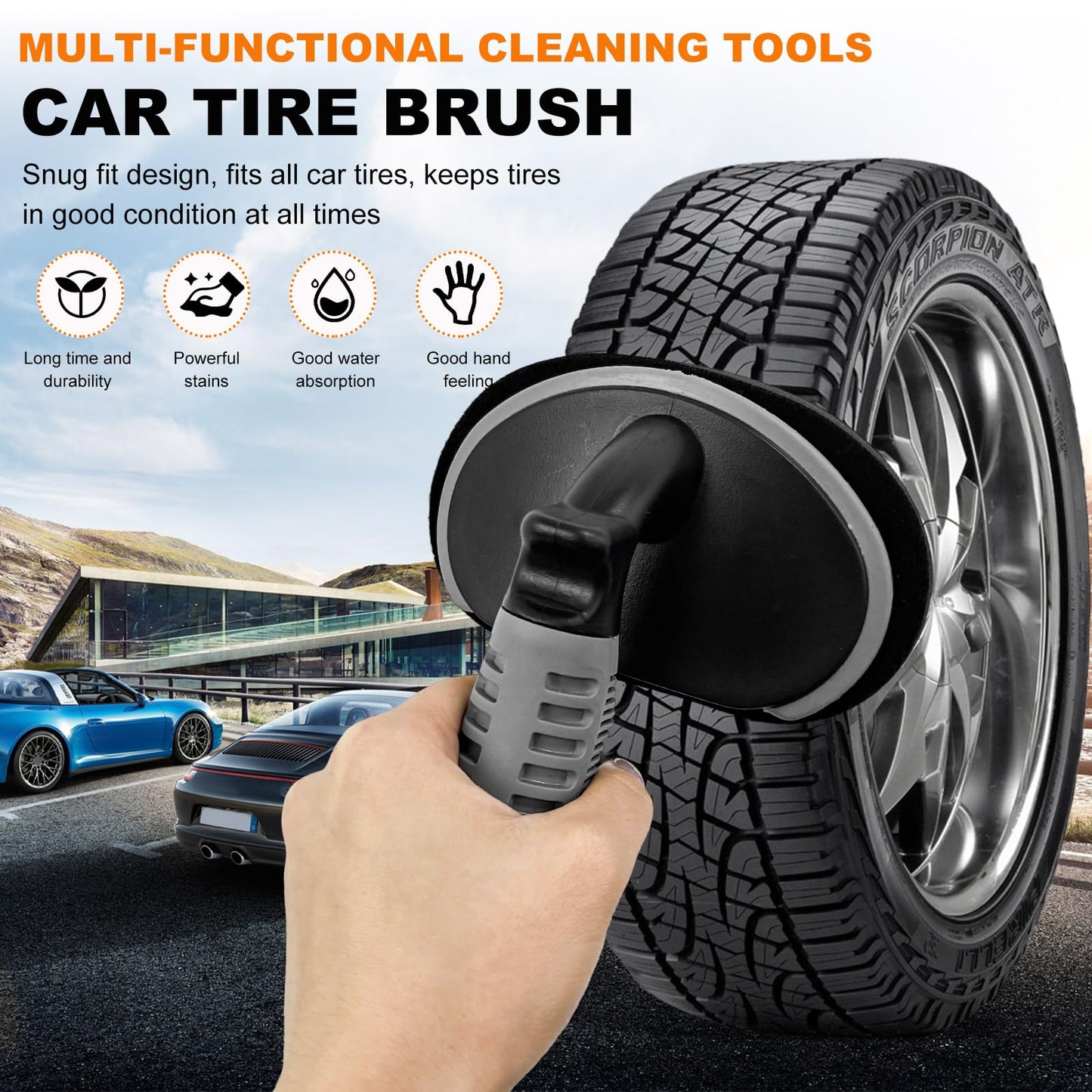 Yourkar 2 PCS Car Tire Shine Brush Sponge, Auto Tyre Polishing Brush Sponge Replacement, Tire Cleaning Sponges for Most Cars, Trucks, Motorcycles, Bikes, Car Accessories (Brush+Sponge)