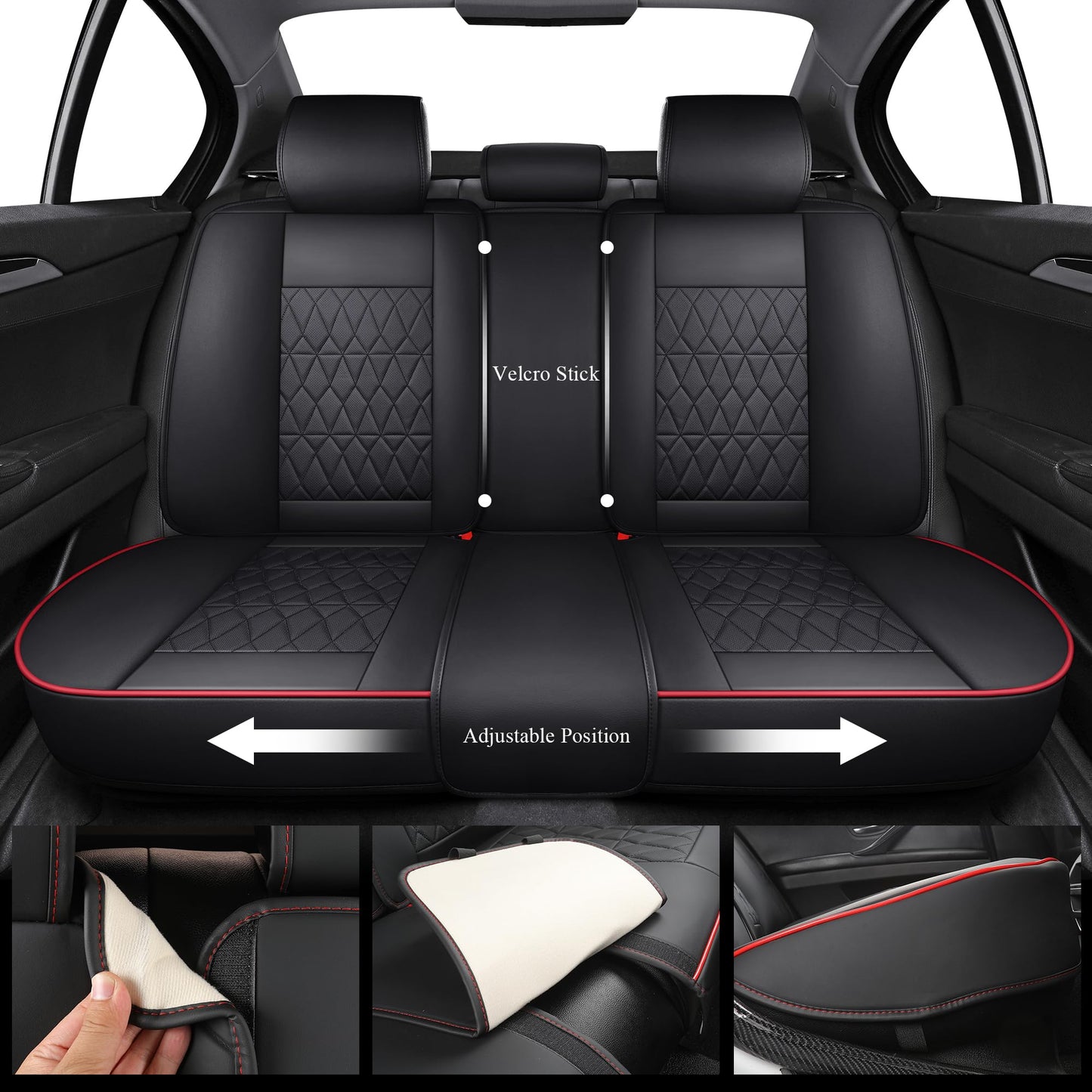 Aierxuan Leather Car Seat Covers Full Coverage Universal Fit Ford Focus Hyundai Elantra Honda Civic Toyota Corolla Nissan Murano Altima Rogue, Full Set, Black-Red