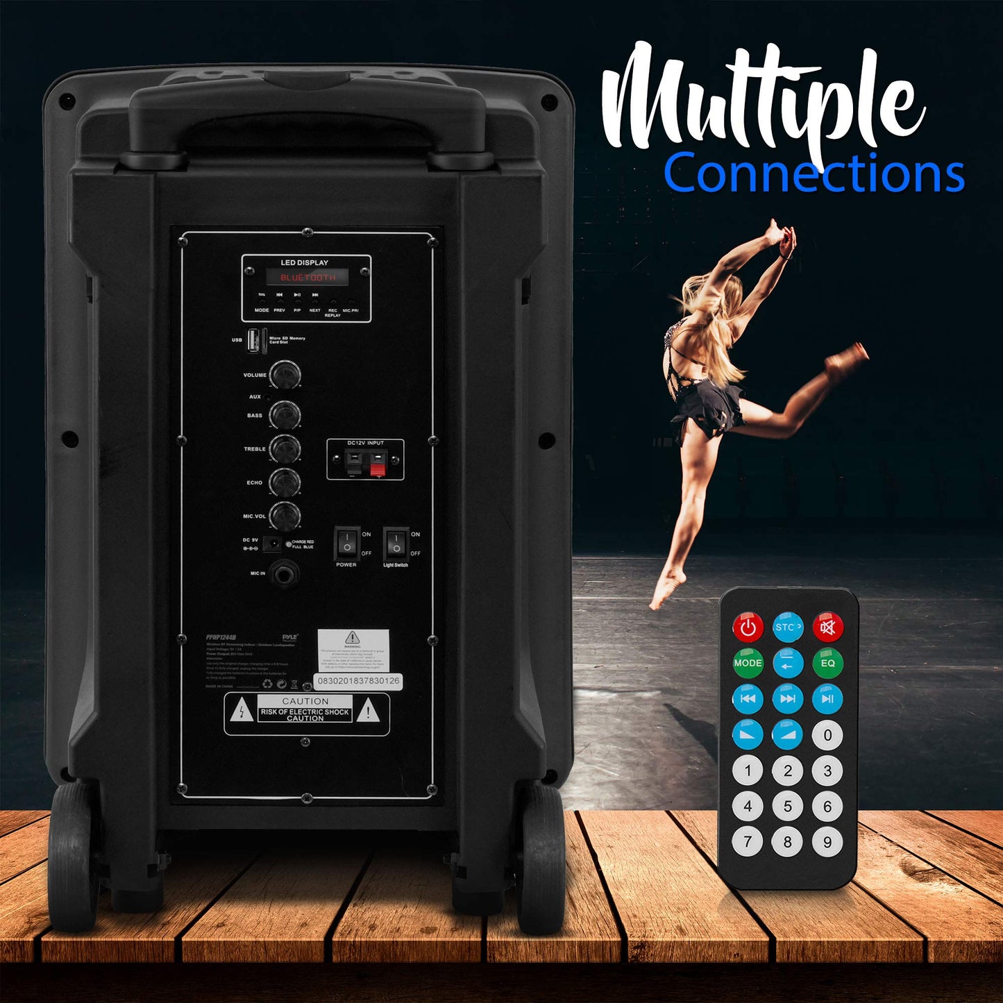 Pyle Wireless Portable PA Speaker System - 800W Powered Bluetooth Indoor & Outdoor DJ Stereo Loudspeaker with MP3 AUX 3.5mm Input, Flashing Party Light & FM Radio-PPHP1244B,Black