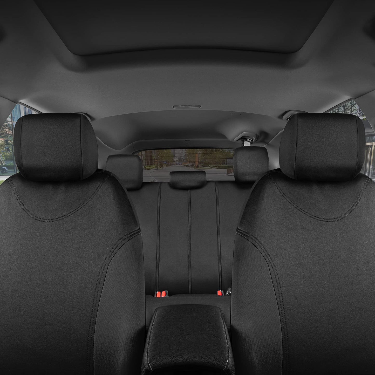 BDK Black Car Seat Covers Full Set - Universal Fit Matching Set Seat Covers for Trucks & Car Seat Protector for SUV - Front Seats, Rear Back Bench, & Headrest Seat Covers for Cars Interior Covers