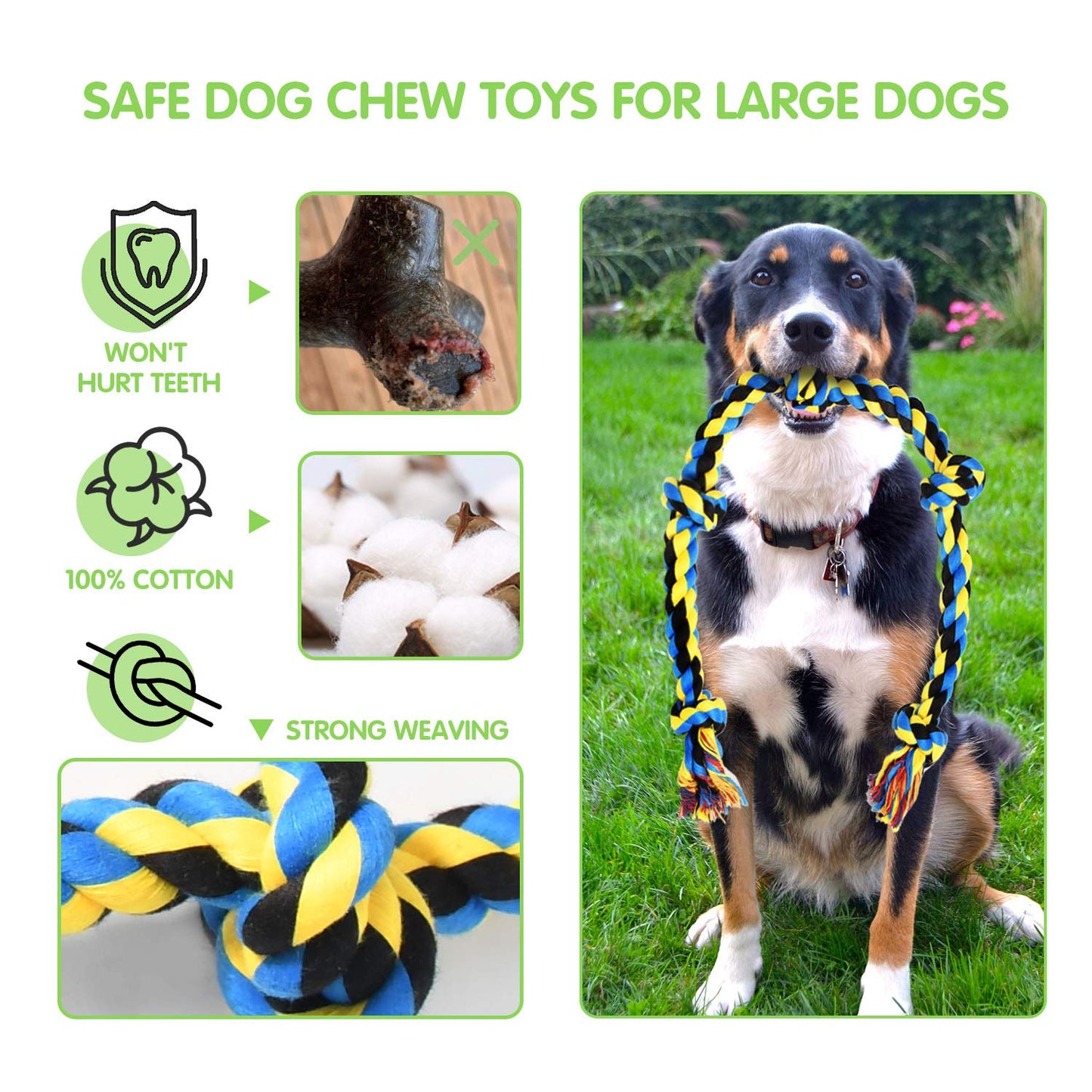 Large Tough Chew Toys for Aggressive Chewers Large Breed,Heavy Duty Dental Rope Toys Kit for Medium Dogs,5 Knots Indestructible Cotton Puppy Teething Chew Tug Toy Set of 9