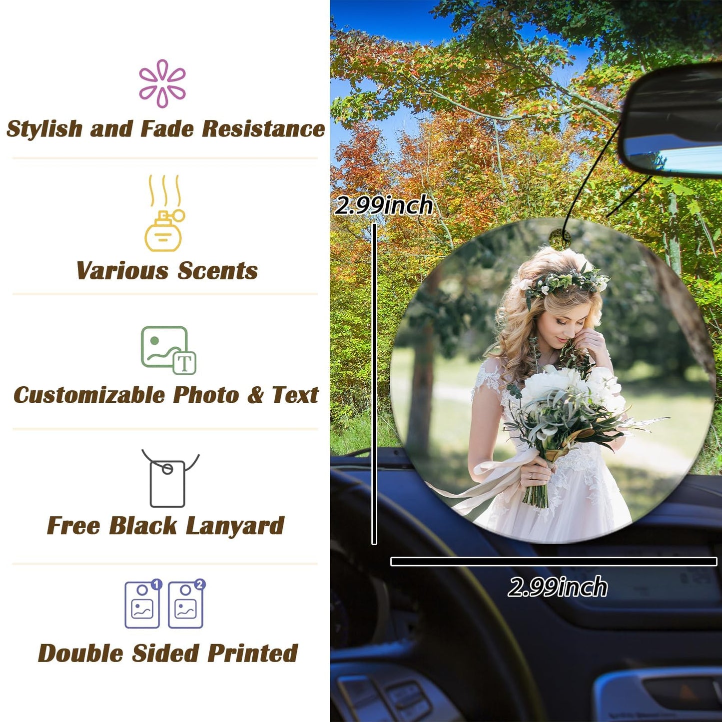 50/100Pcs Custom Logo Air Freshener for Car Bulk - Batch Commercial Customization Air Freshener for Car with Photo Text Customized Bulk Wedding Party Guests Souvenir Gifts. (Round 100 Pcs)