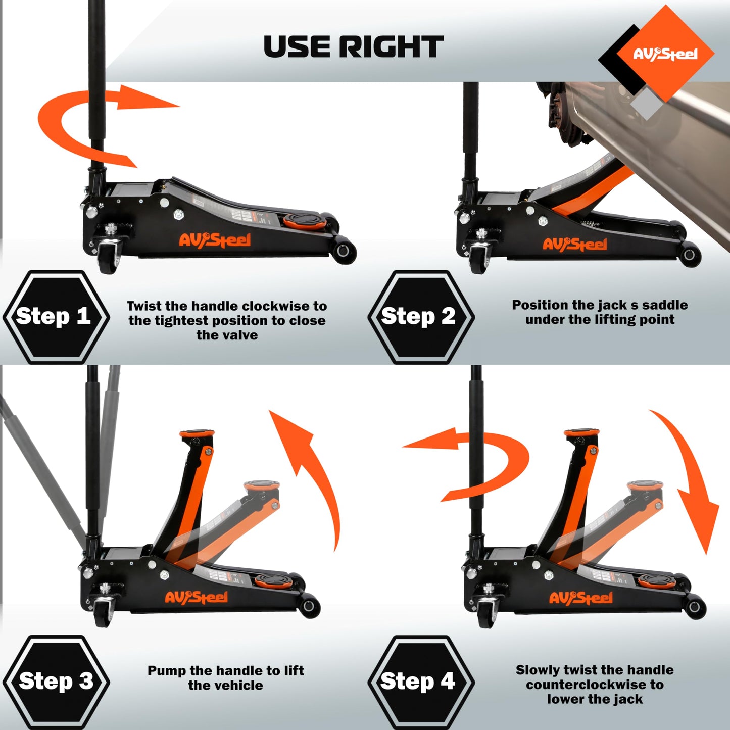 AV Steel Low Profile Floor Jack 3 Ton (6600 lbs), Heavy Duty Hydraulic Jack for Car, Heavy-Duty Floor Jack with Dual Pistons Quick Lift Pump, Car Floor Jack with Lifting Range 3-1/8'' to 19-7/8''