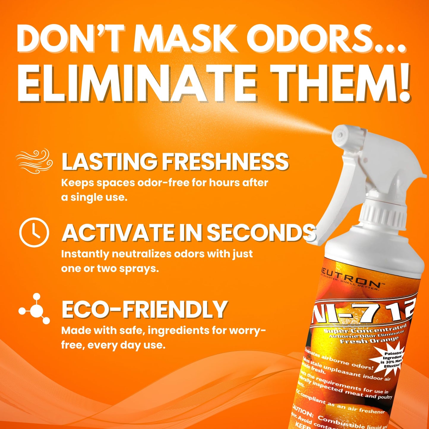 Neutron Industries NI-712 Fresh Orange Odor Eliminator Spray (4 bottles) – Powerful, Long-Lasting Odor Neutralizer – Instant Air Freshener for Home, Car & More – Pint-Sized (16 oz)