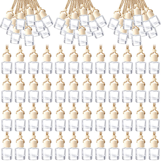 Zubebe 500 Pcs 8ml Hanging Car Air Freshener Diffuser Bottles Empty Bulk Cylindrical Clear Glass Perfume Refillable Aromatherapy Essential Oils Pendant For Auto Interior Ornaments Decoration