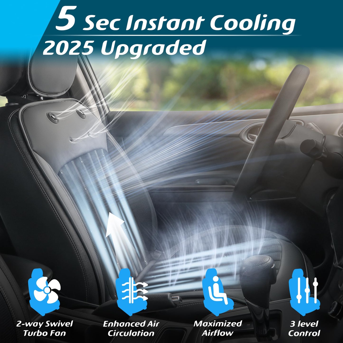 Paffenery 2025 Upgraded Cooling Car Seat Cover Front Seat, 12V-24V Ventilated Cooling Car Seat Cushion, Cooled Seat Cover for Car SUV Truck Universal Fit, Fashion Black