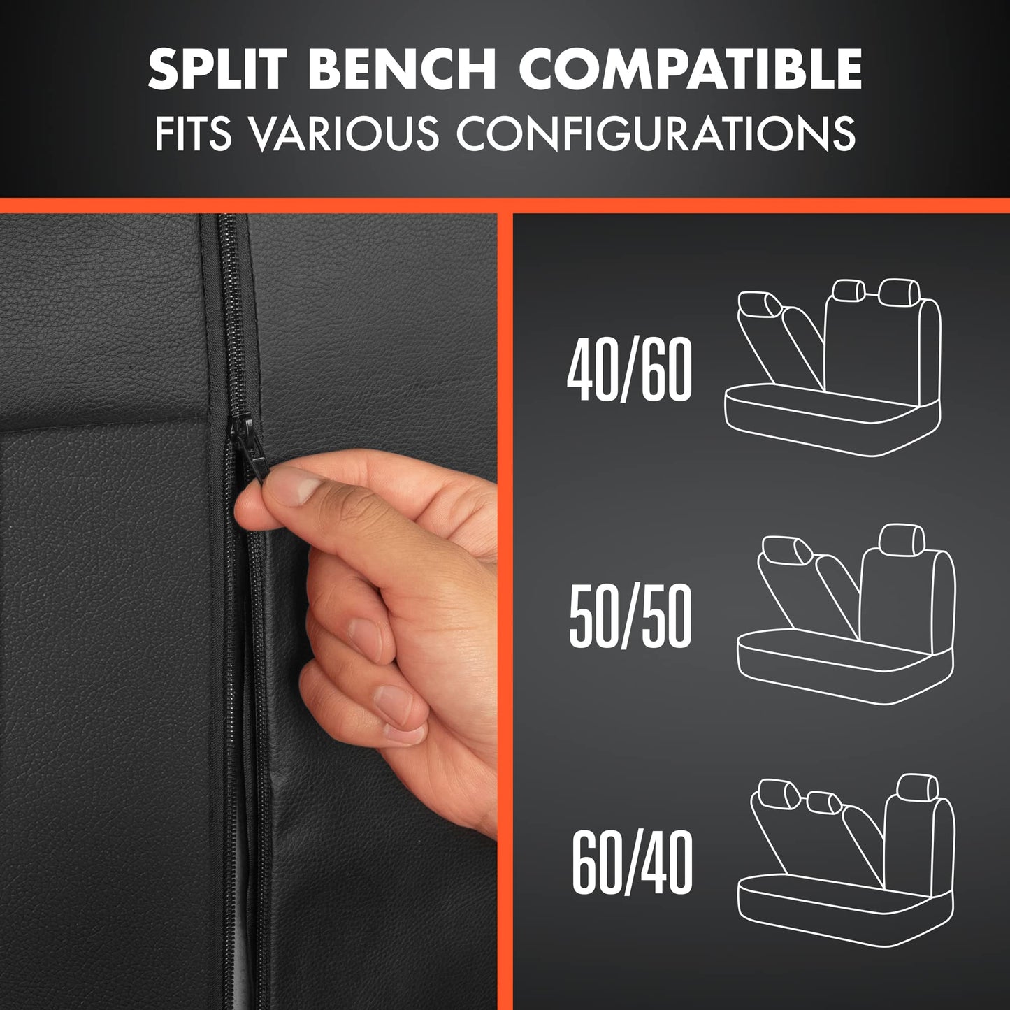 BDk Faux Leather Car Seat Cover Full Set - Front & Rear Split Bench Black Seat Covers For SUV & Truck Seat Covers, Airbag Compatible - Interior Protective Seat Covers for Car Seats & Car Accessories