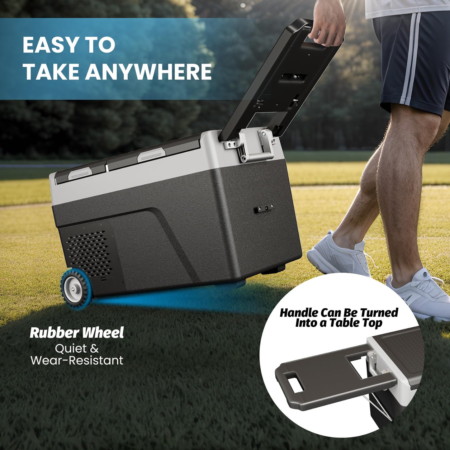 51 QT(48L) Portable Car Electric Cooler, 12V Refrigerator Fridge Freezer for Car, Dual Zone, -4℉~68℉, App Control, Wheels, AC/DC Charger for Camping, Picnic, Travel, Road Trip, Black