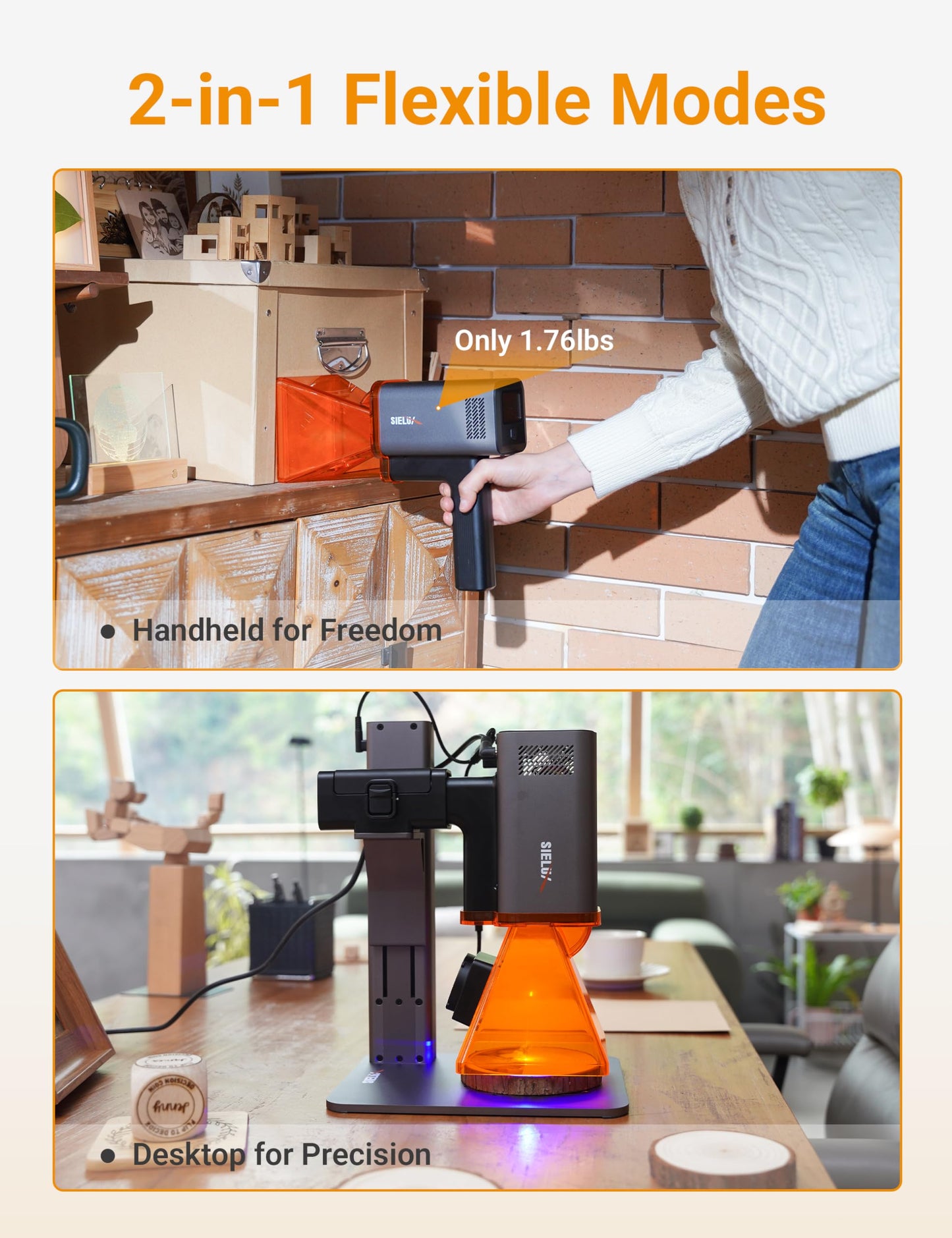 Sielux SL2 AI Laser Engraver Machine, Only 1.76 lbs, 4000mm/s Lightning Speed, Ultra HD Handheld Portable Laser Engraving Machine for Wood, Leather, Acrylic, Glass, Coated Metal and More (Trubo)