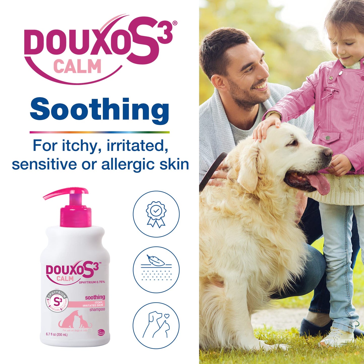 Douxo S3 Calm Shampoo, Contains 0.75% Ophytrium, Soothing, For Itchy, Irritated or Allergic Skin, For Dogs and Cats, 6.7 fl. oz. (200mL)
