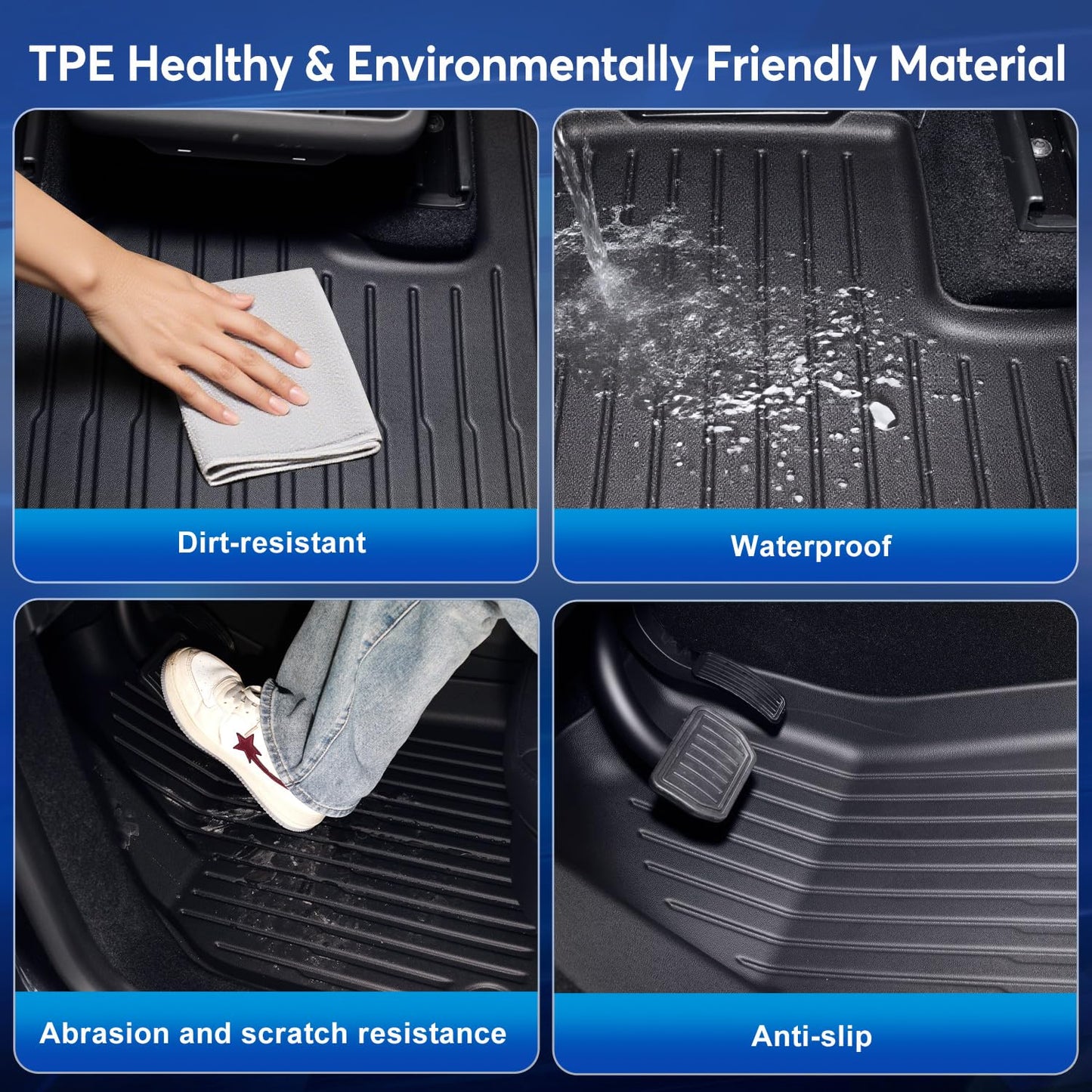 10PCS All-Weather Floor Mats for Tesla Model Y Juniper 2025 2026 Accessories, TPE Waterproof Non-Slip Custom Fit Liners for Front Rear & Trunk