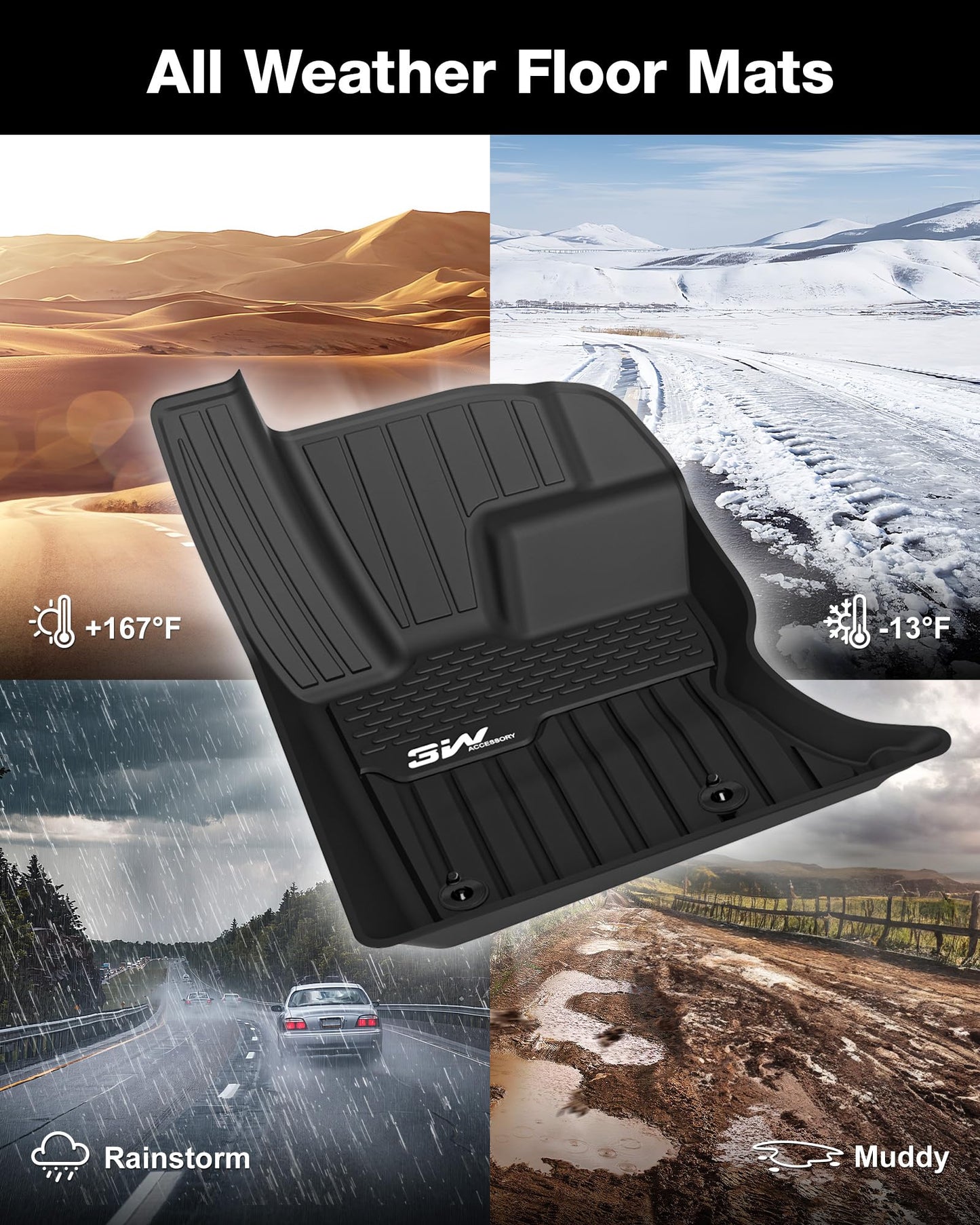 3W Floor Mats Fit 2017-2025 2026 Range Rover Land Rover Velar/Jaguar F-Pace, TPE All Weather Custom Fit Floor Liner for Range Rover Velar 1st and 2nd Row Full Set Car Liners Black