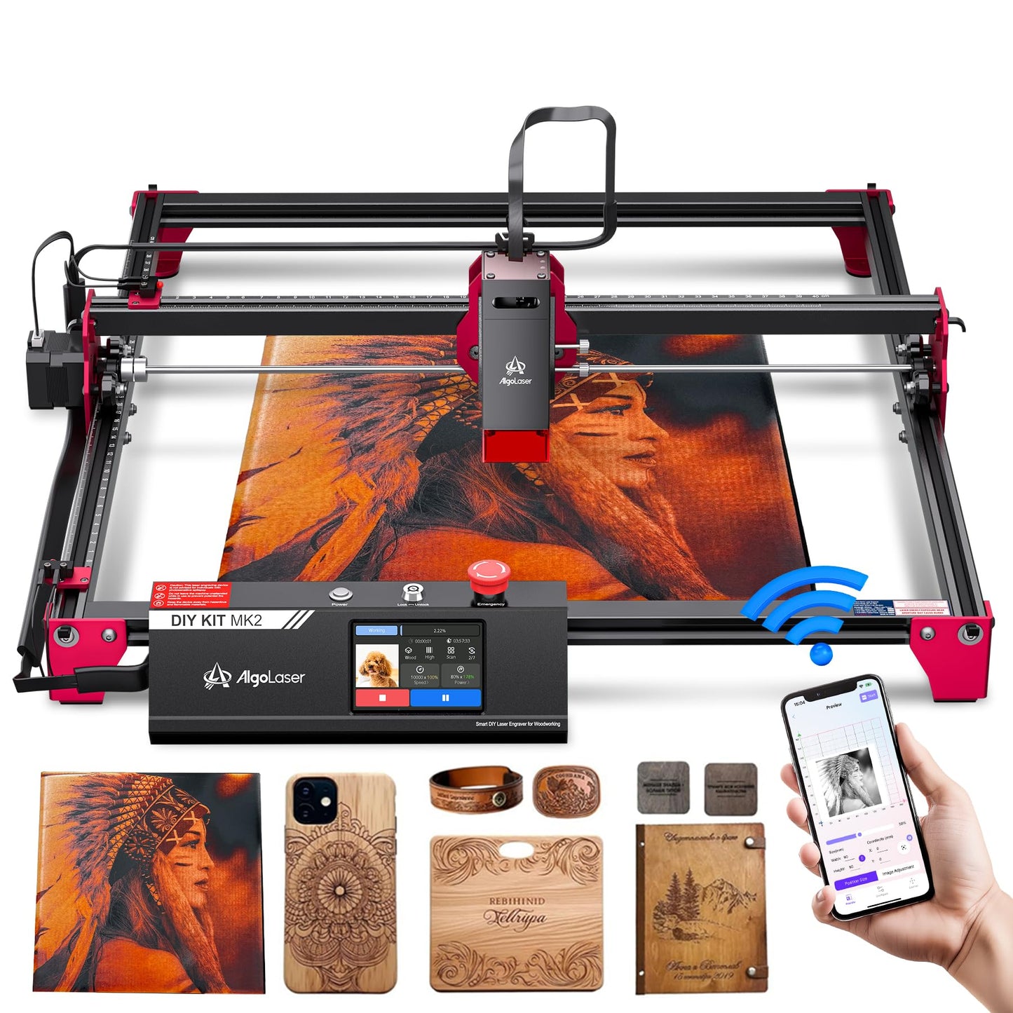AlgoLaser 10W Laser Engraver Machine with 3.5" Touchscreen, Wireless & SD Card Offline Engraving, Compatible with Wood, Acrylic, Leather, Freehand Drawing (Air Pump Not Included)