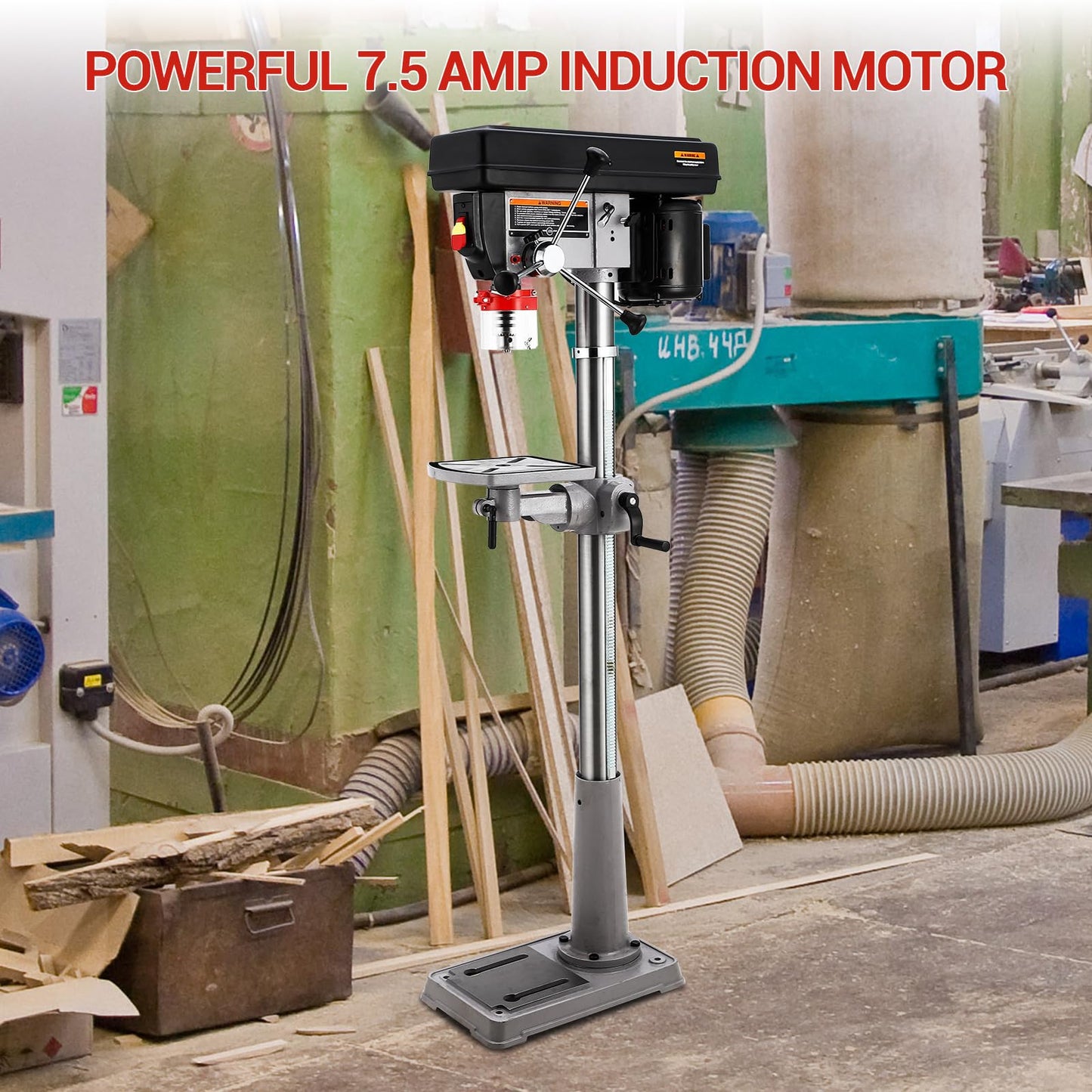 13 in Floor Drill Press, 7.5 Amp 120V, 288-3084 RPM Variable Speed Cast Iron Bench Drill Press, 0-45°Tilting Worktable, Tabletop Drilling Machine for Wood Metal