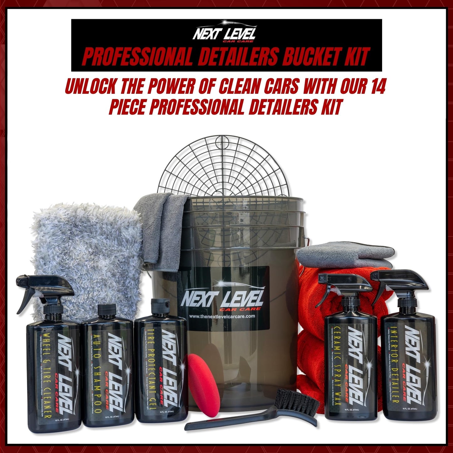 15 pcs Professional Car Detailing Kit - Includes 5-Gallon Bucket with 5 Premium Products & High-End Towels - Works with Foam Cannon - Ultimate Gift for Car Lovers