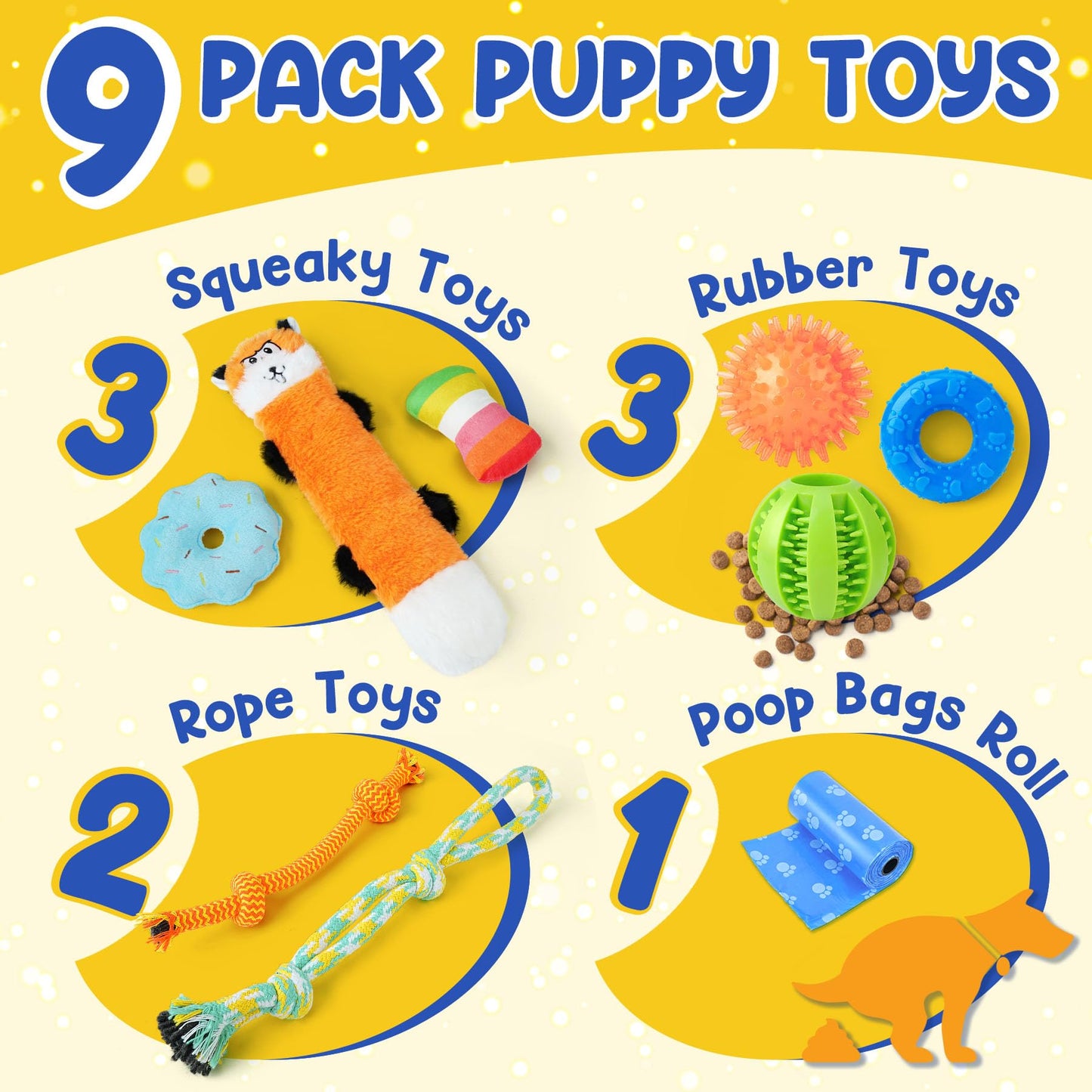 PatsFran Puppy Toys for Teething, 9 Pack Interactive Dog Toys for Small Dogs, Puppy Chew Toys for Boredom with Rope Toys, Treat Ball and Cute Squeaky Toys