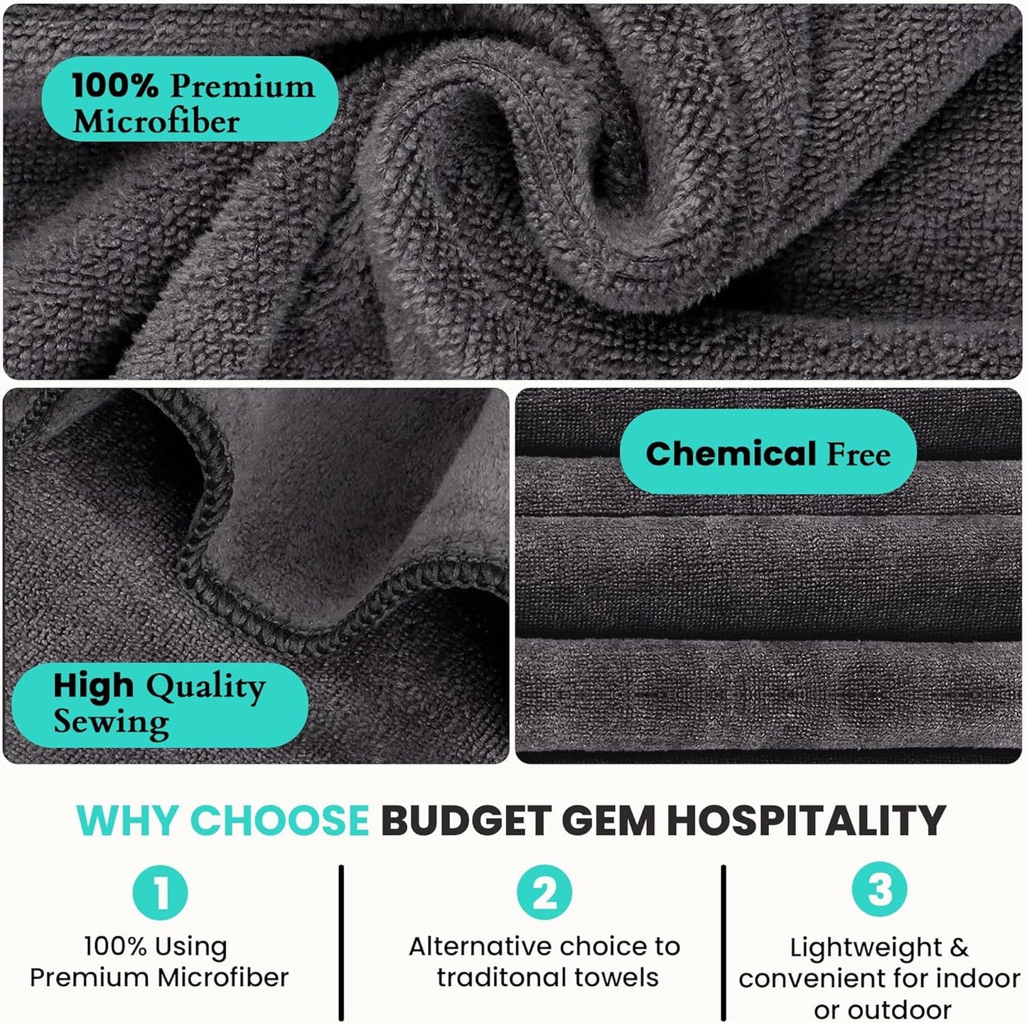 100 Dark Grey Towels | Just $1.8/Towel | Bleach Proof/Safe Bath & Bulk Hand Towels (40x20 Inches) | Light Weight Towels for Commercial Use | Quick Dry, Ultra-Soft Towel (100 Pcs Wholesale Pack)