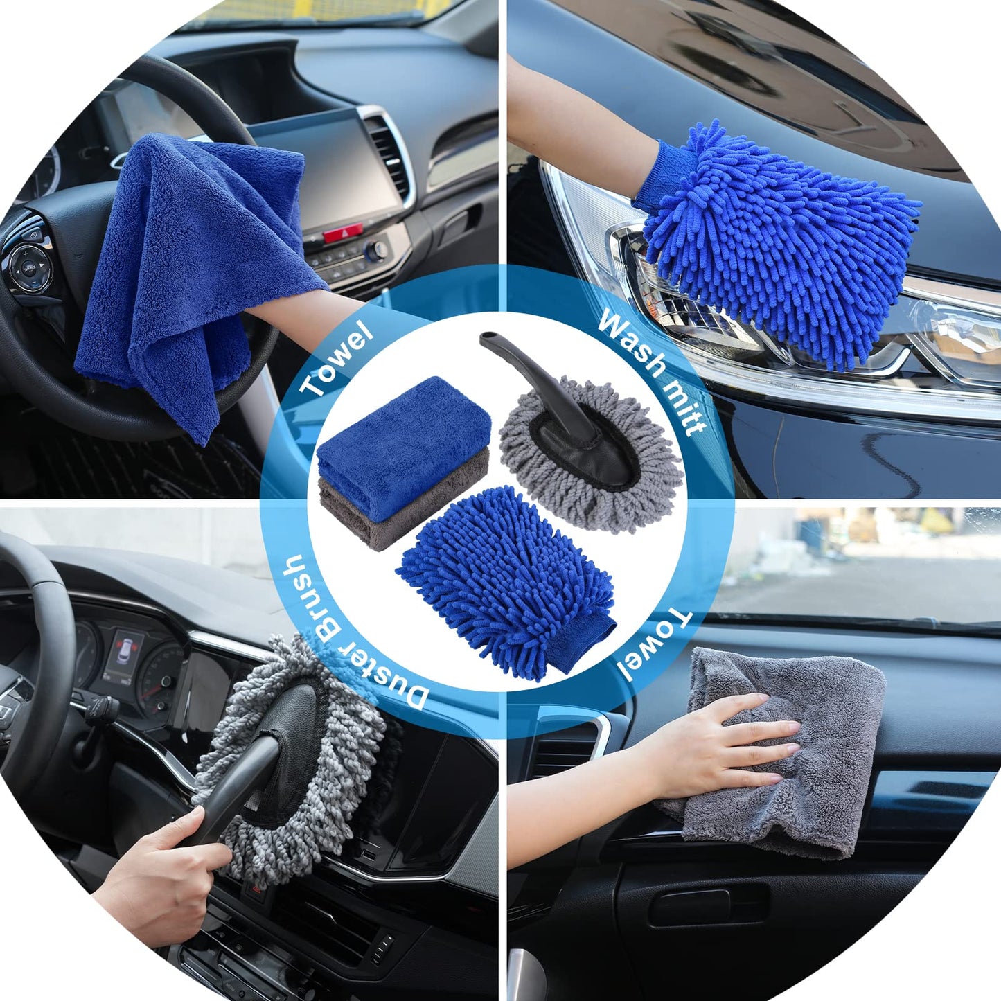 AUTODECO 33Pcs Car Wash Detailing Kit Cleaning Kits with Foam Gun Sprayer Brush Large Wash Mitt Towels Complete Interior Exterior Car Washing Supply Set Blue