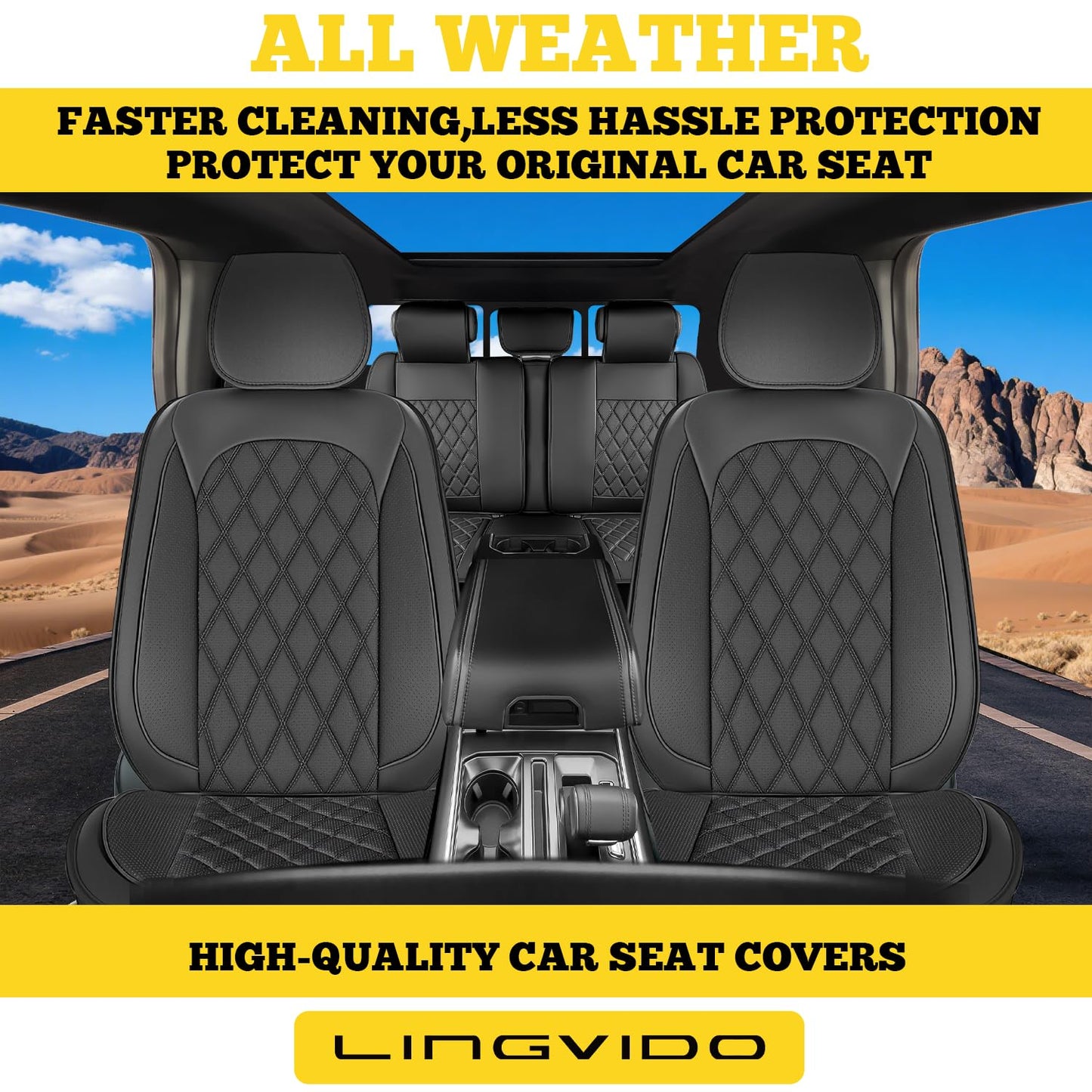 LINGVIDO Car Seat Covers – Premium Nappa Leather Full Set for Front & Rear Seats, Durable, Comfortable, Easy to Install, Fits Most Cars, Sedans, SUVs – Ideal for Commuters, Families & Road Trips