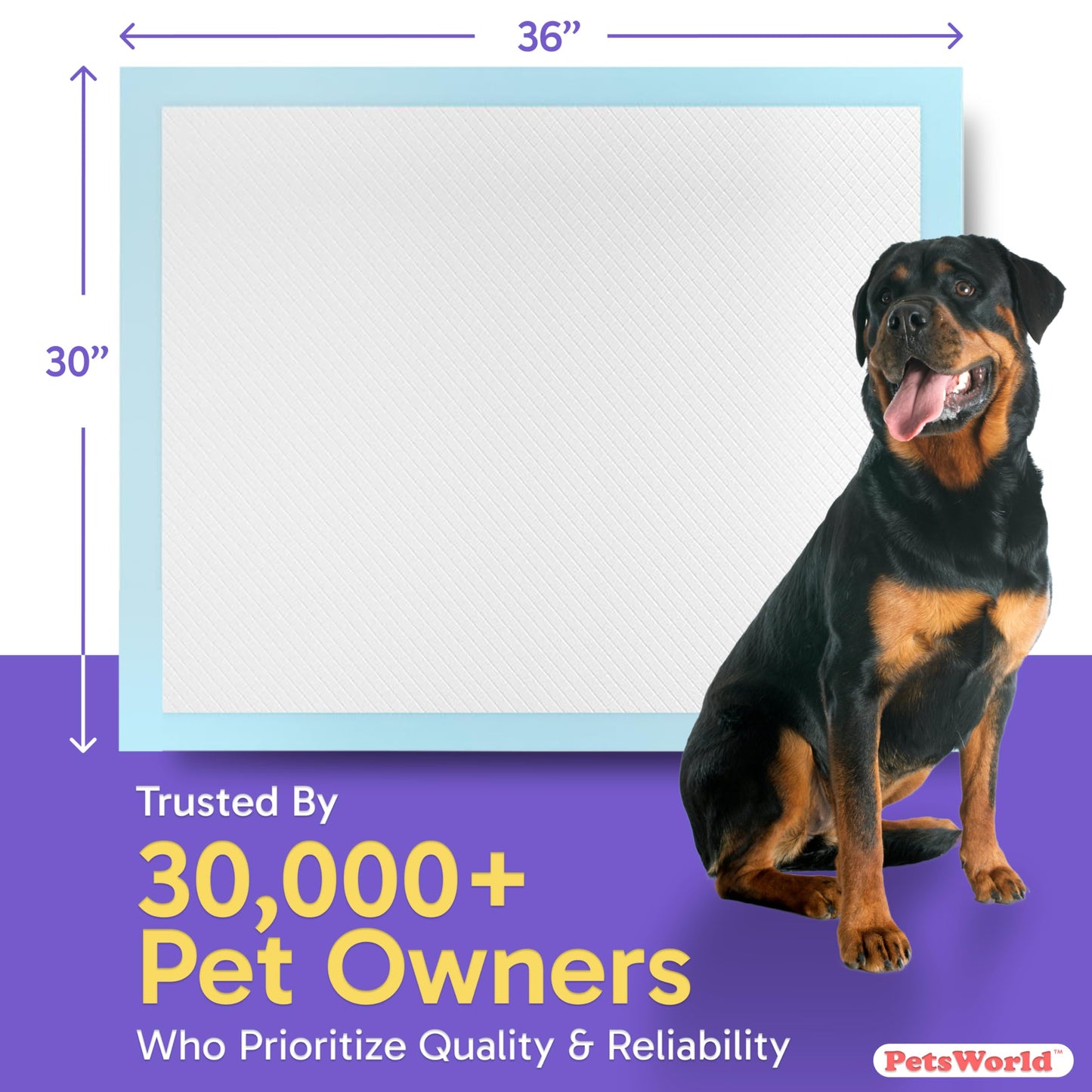 PETSWORLD Extra Large Potty Pads for Dogs, Odor Eliminating 30" x 36", 150 Count Pee Pads for Dogs, Gigantic XL Dog Pads, 5 Layer Ultra Absorbent Technology, Leak Proof Training Pads for Dogs & Cats