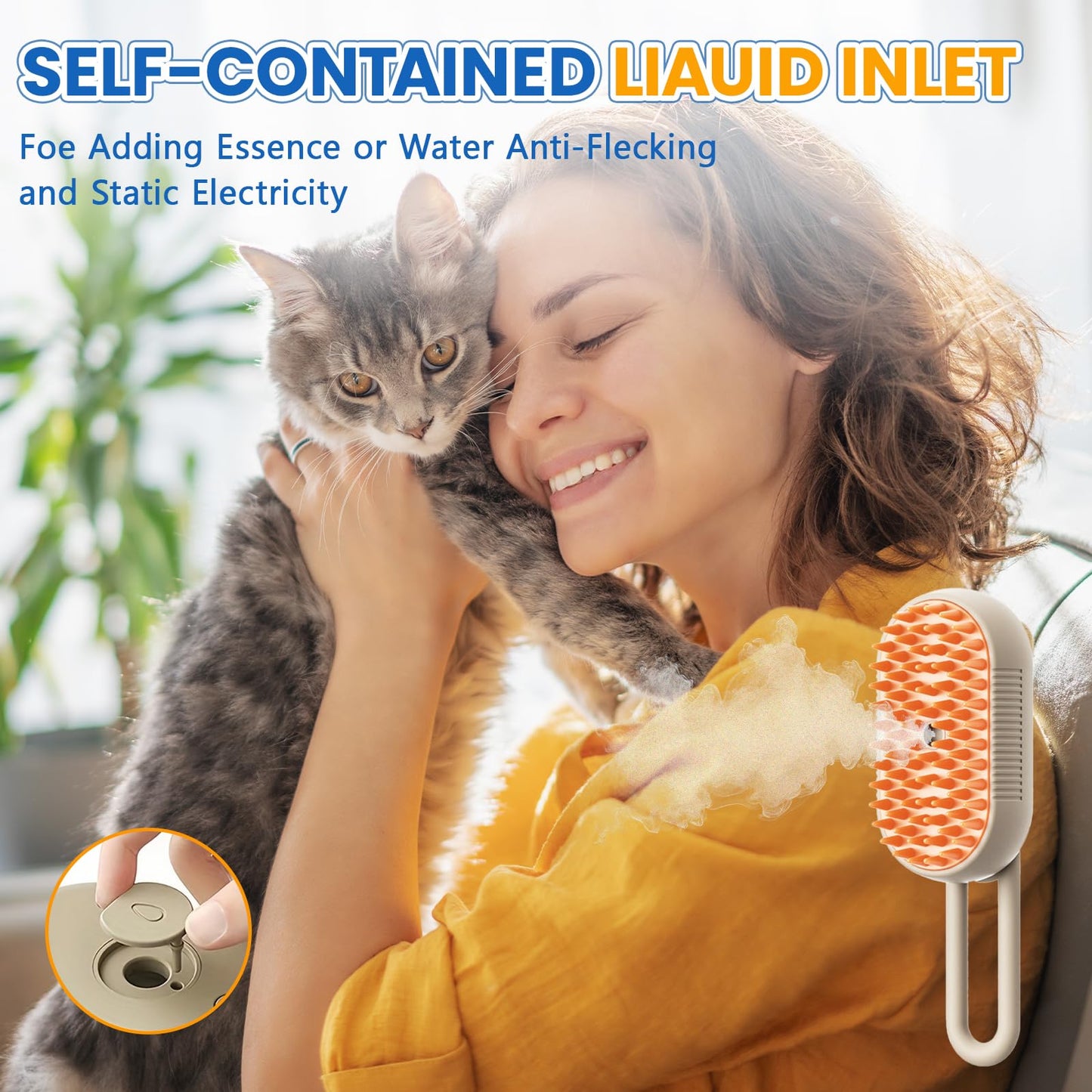 4 in 1 Cat Steam Brush for Shedding, Rechargeable Steam Pet Brush for Dog and Cat, Anti-Static, Massage, Cleaning, Shedding & Combing All In One!(Brown)