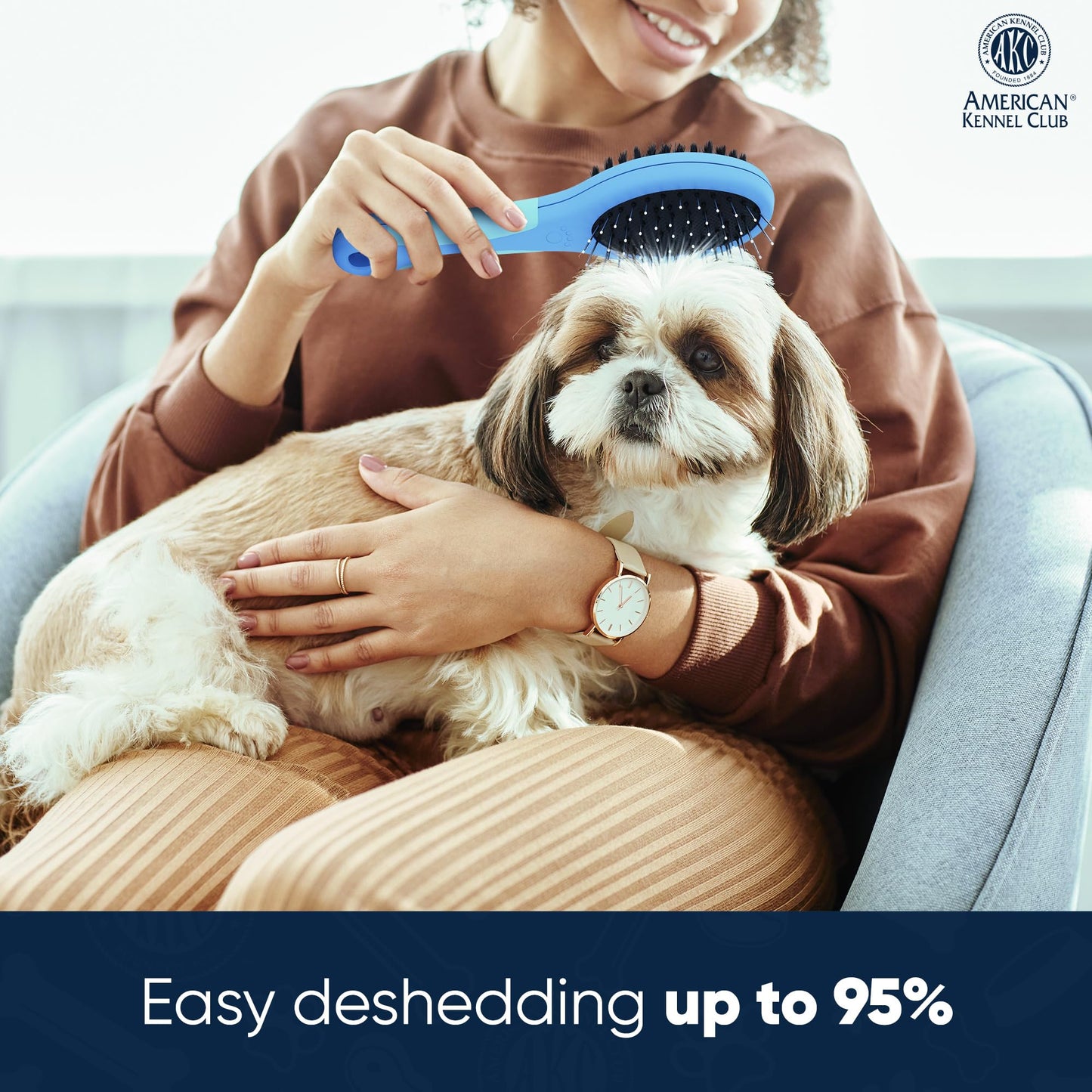 AMERICAN KENNEL CLUB AKC Pet Grooming Brush for Dogs and Cats - 2-in-1 Deshedding and Detangling Brush with Dense Nylon Bristles, Removes Loose Hair for Short and Long Coat Dogs and All Breeds