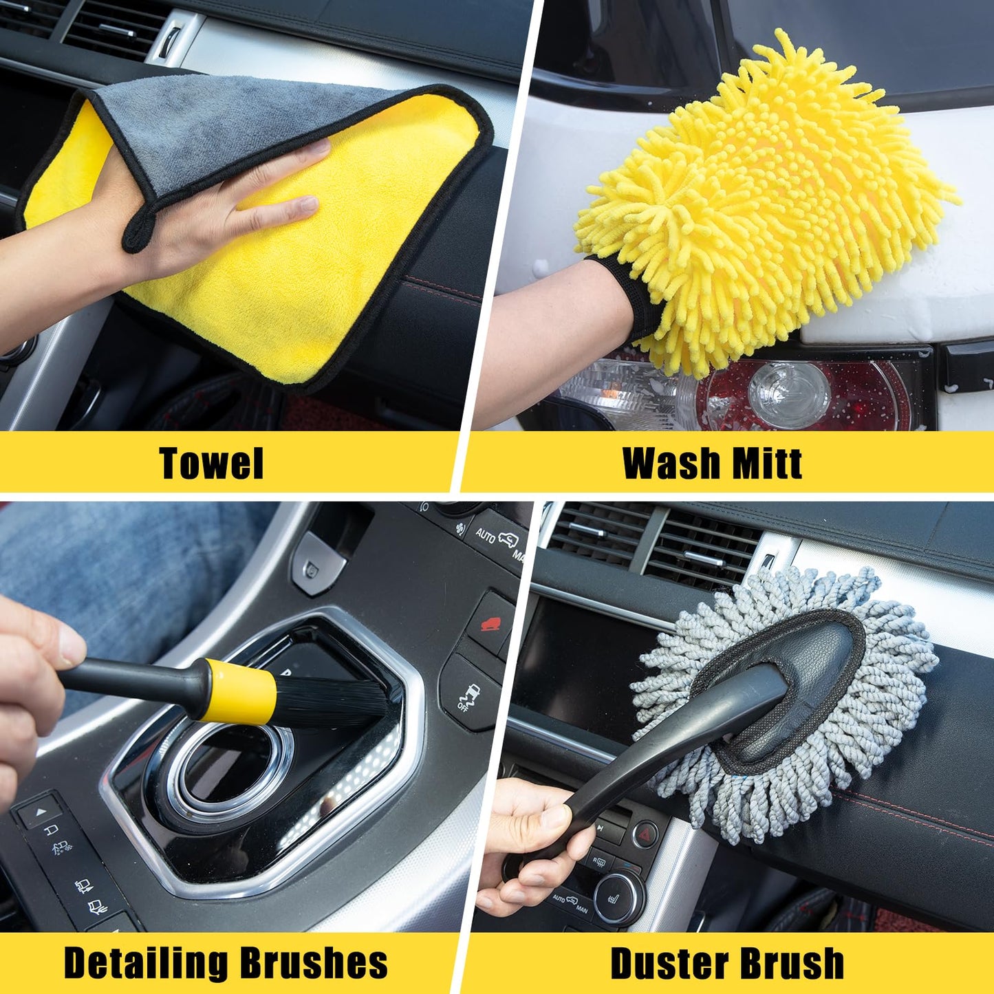 YJUSMAK 26Pcs Car Wash Cleaning Kit with Foam Gun - Tire Polishing Applicator Pad, Car Detailing Kit for Cars, Trucks, SUVs, Jeeps