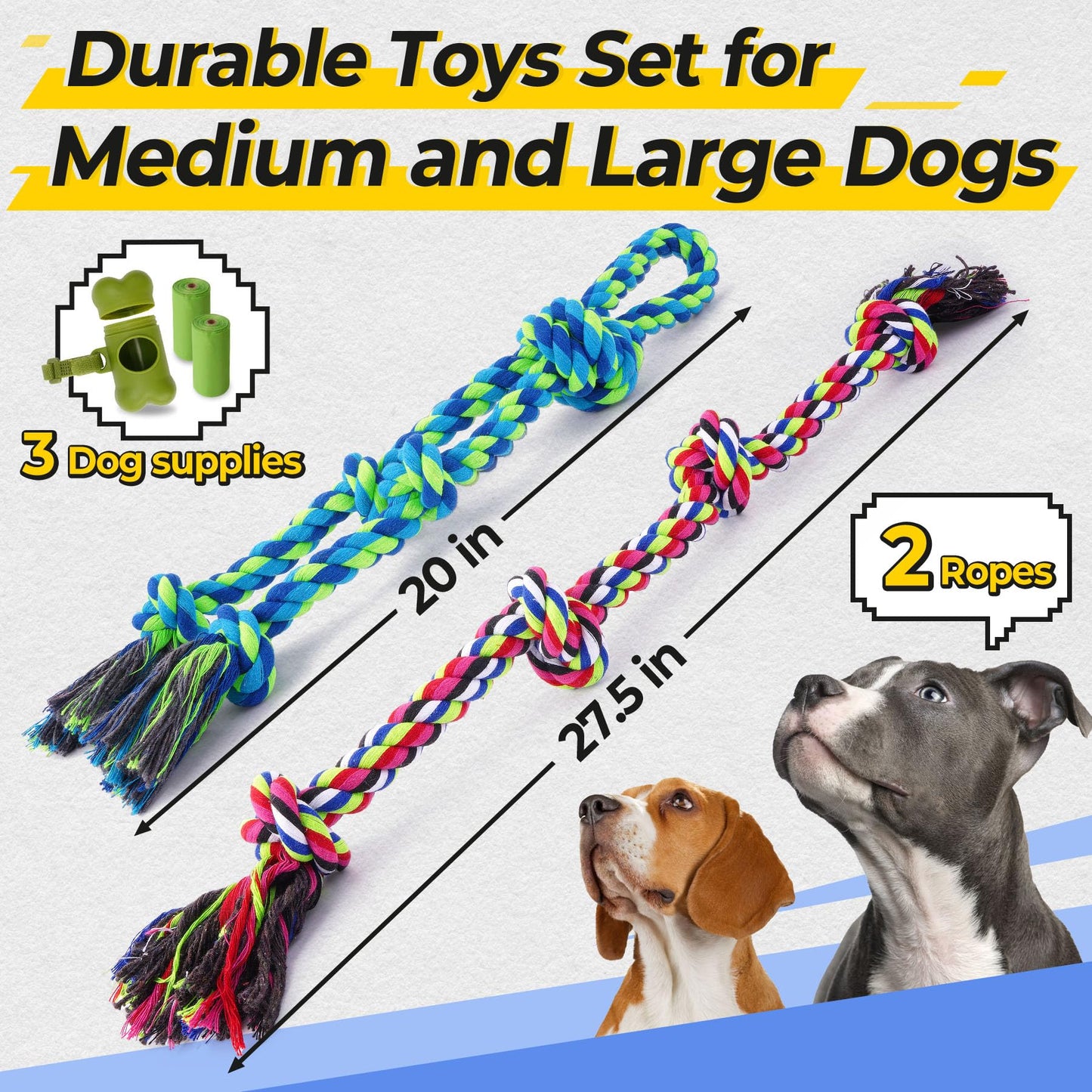 Eefitoys Heavy Duty Dog Rope Toys for Aggressive Chewers, Tough Tug of War Dog Toys for Large, Medium & Small Dogs – 5 Pack Including 2 Ropes & 3 Supplies