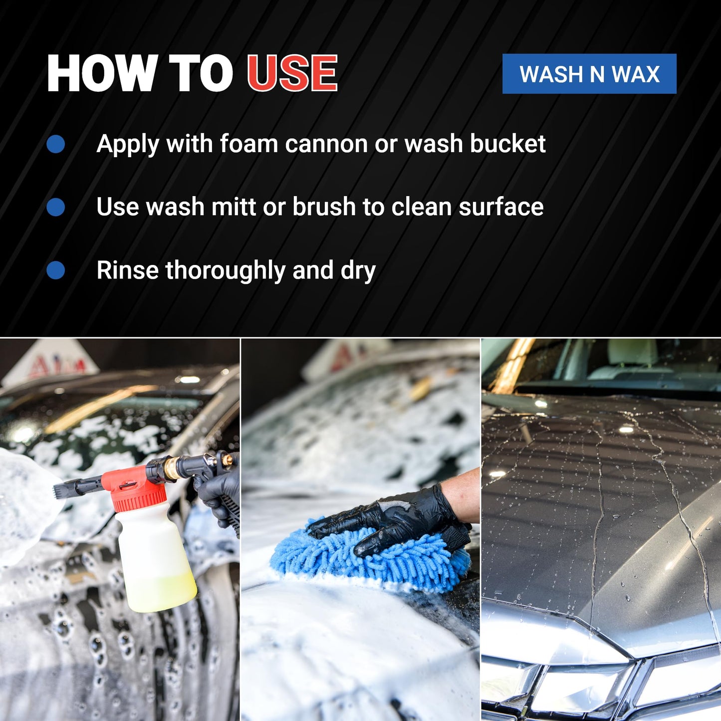 AIM Chemicals Wash N Wax Car Soap - pH neutral for cars, trucks, boats, and RVs. Protects wax and sealants. Use with foam cannon or hand wash. Ideal for detailing and cleaning supplies (AC WW5)