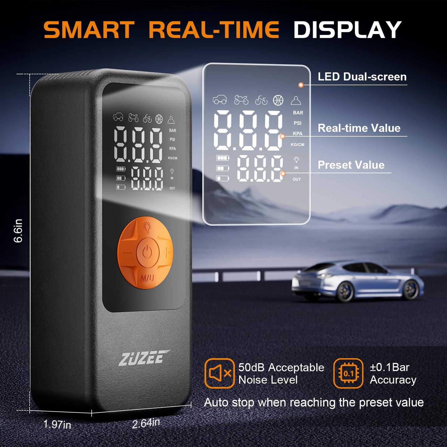 Tire Inflator Portable Air Compressor, 4X Faster & High-Capacity Battery, Portable Tire Inflator with Digital Pressure Gauge, LED Light, 150PSI Air Pump for Car Tires, SUV, Motorcycle, Bike, Ball, etc