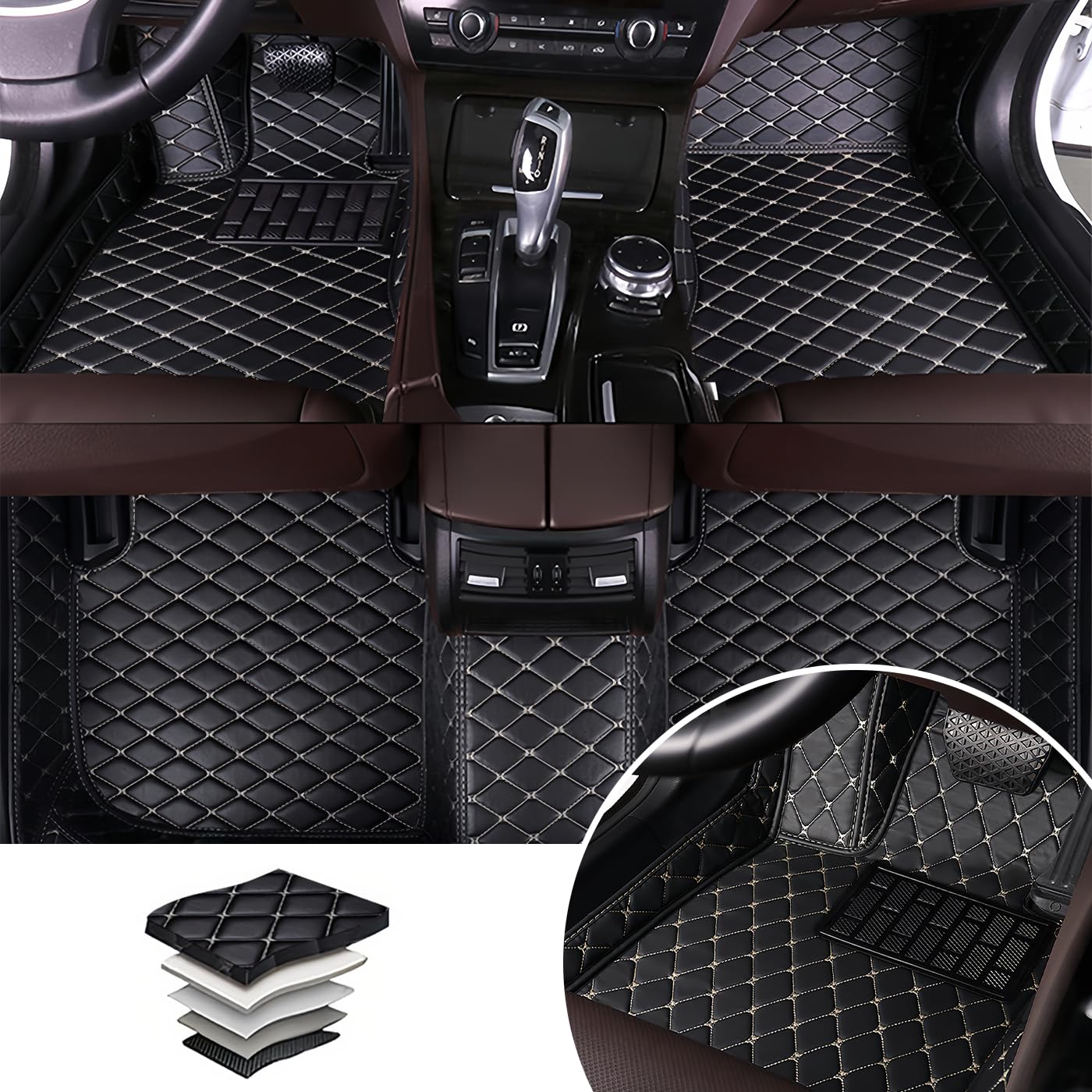 Fit for Dodge RAM 1500 1994-2011 Leather Car Floor Mats,Dirt-Resistant Floor Liners, Waterproof wear-Resistant Interior Accessories(Red)