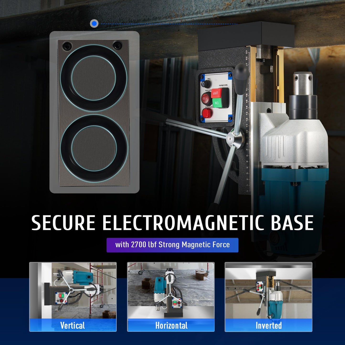 ZELCAN 1100W Mag Drill Press, Portable Magnetic Drill Press with 1.6" Boring Diameter, Heavy Duty Magnetic Drill with 11 Drill Bits, 2700 lbf 550 rpm Electric Drilling Machine with All-Copper Motor