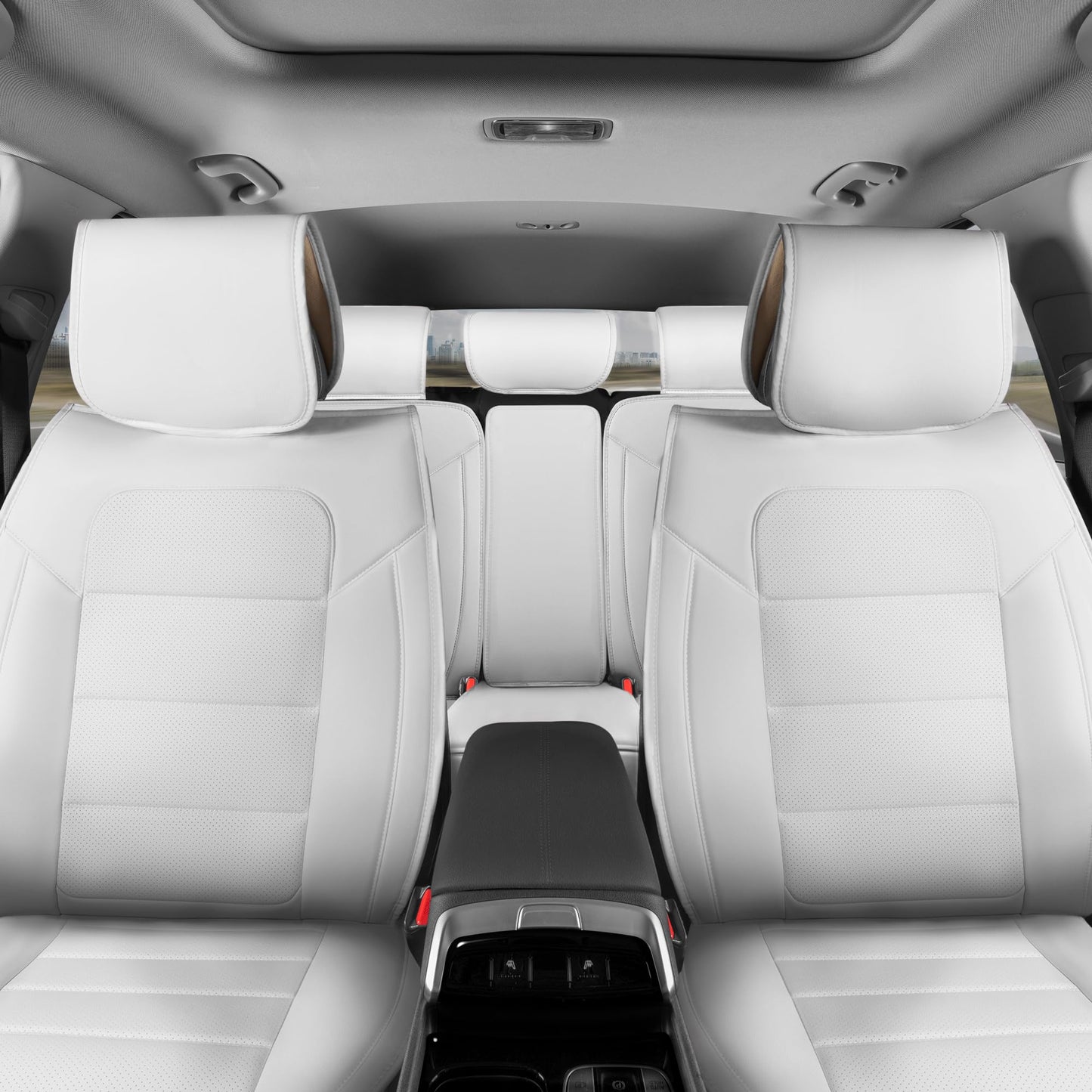 MotorBox Classic Edition Seat Covers, Full Set Faux Leather Seat Covers for Cars Trucks Vans SUV, Semi Custom Fit Car Seat Covers Front & Back Seats Covers, Automotive Interior Cover - White