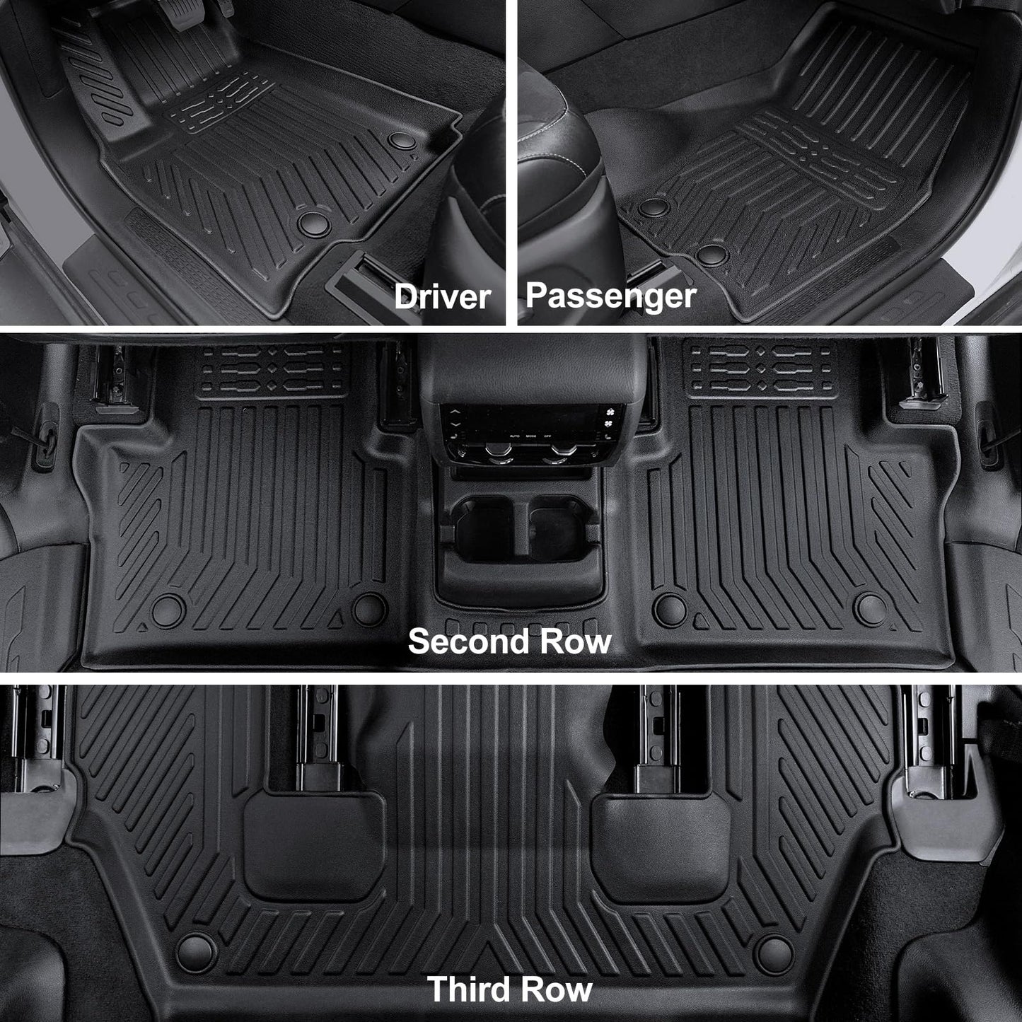 HOUCLEMIC Floor Mats for 2021-2025 Jeep Grand Cherokee L (6-Seater w/o Center Console), TPE Cargo Mat with Manual-Fold 3rd Row Seatback Cover & Door Sill Guards for 2025 Grand Cherokee L Accessories