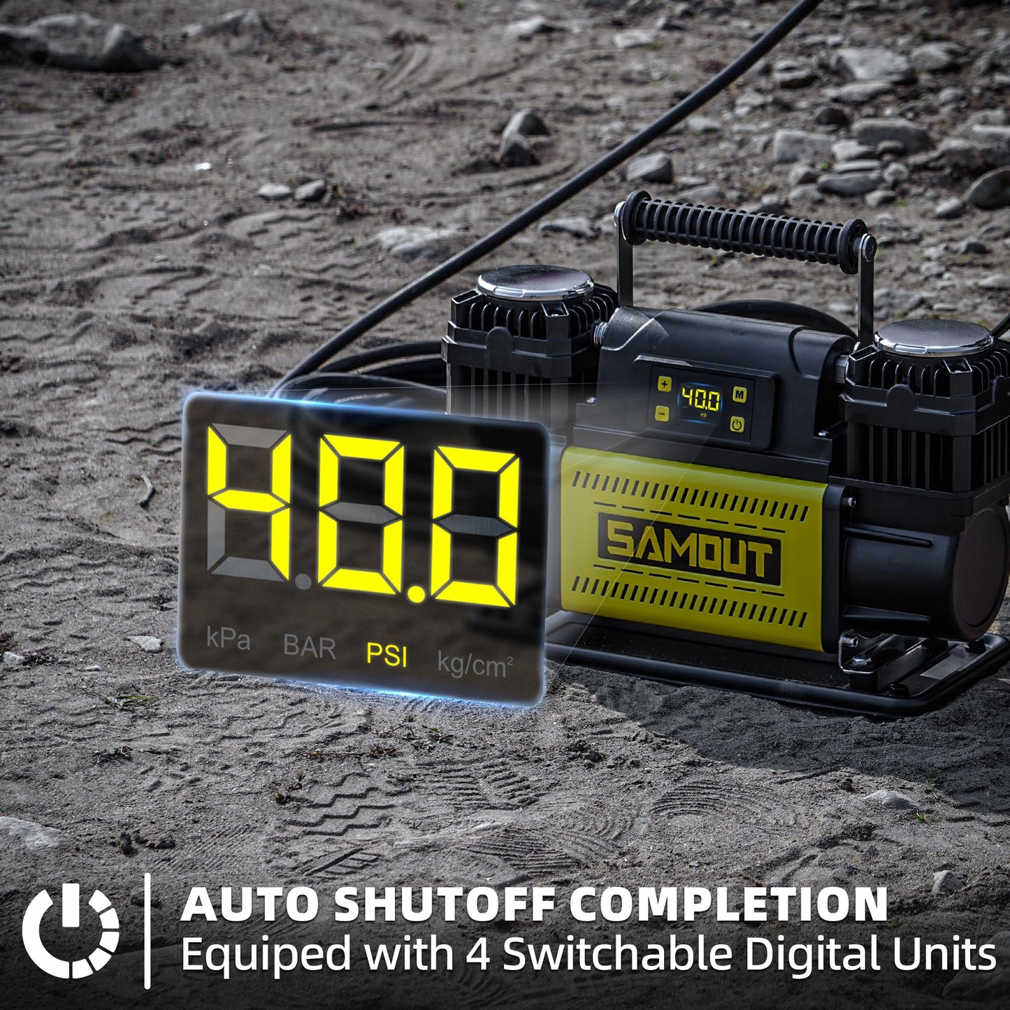 SMAOUT 12V Digital Air Compressor, Offroad Portable Inflator 12.3 CFM, Air Pump Max 150PSI for Heavy-Duty Tires, with LCD Control Panel to Preset Target Pressure, 4x4 Vehicle, SUV, RV