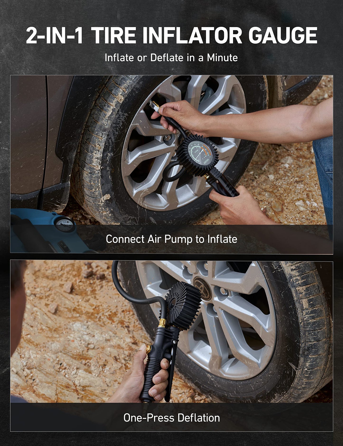 AstroAI 2025 Upgraded Tire Inflator with Pressure Gauge 230PSI - ANSI B40.1 Accurate, Large 2.6" Easy Read Glow Dial, Extra Long Rubber Hose with 360° Air Chuck, Compatible with Cars/Trucks/RV