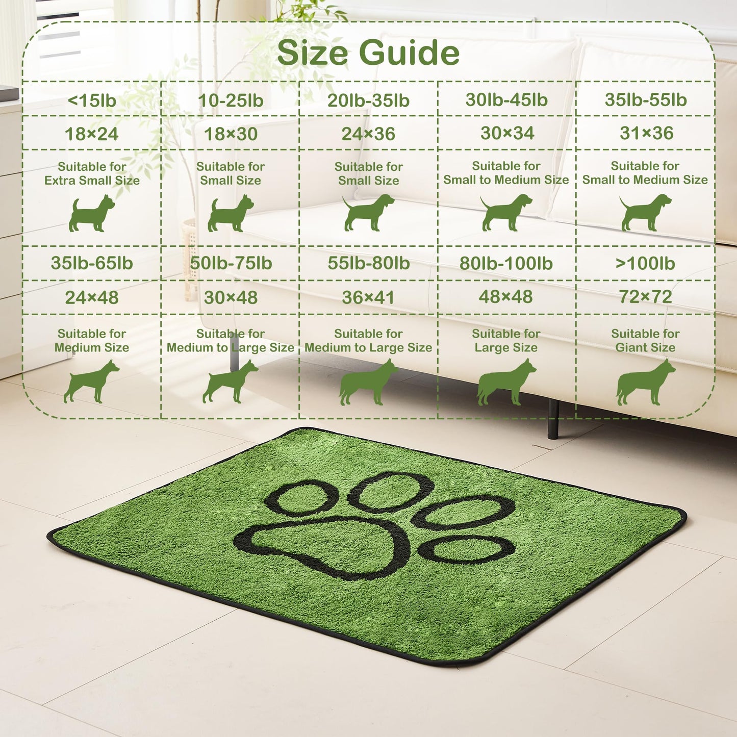 Qeils Washable Pee Pads for Dogs, 2 Pack Super Absorbent Reusable Puppy Pads with Green Long Wool for Potty Training, Floor, Couch, Bed, and Crate,18"x 24"