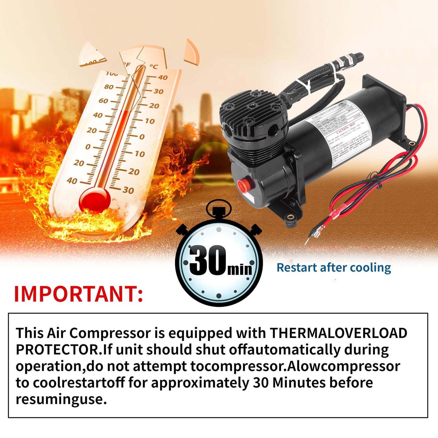 ZHSYMX 200PSI 3/8 NPT Heavy Duty Air Train Horn/Air Ride Suspension Compressor for Train/Truck/Car 12V Black Dual