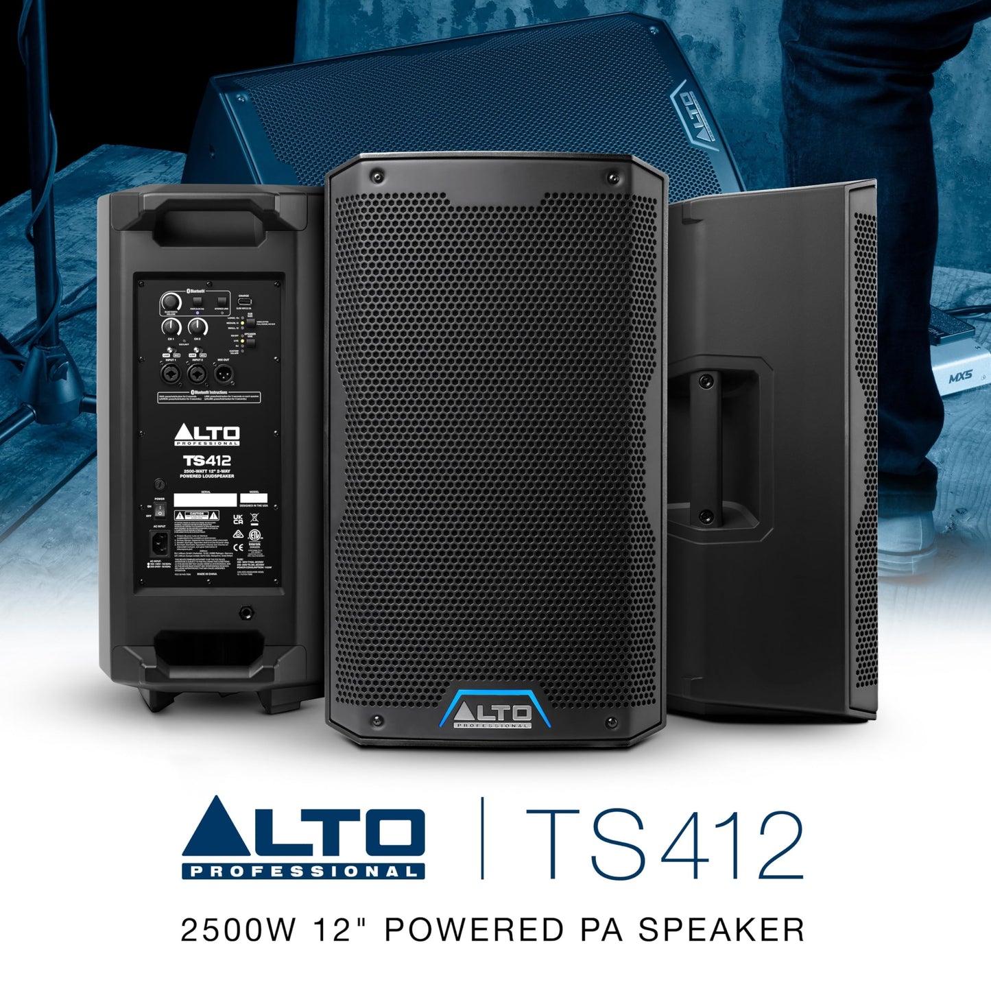 ALTO TS412 2500W 12" Powered PA Speaker with 3 Channel Mixer, Bluetooth Streaming, Wireless Loudspeaker Linking, DSP App
