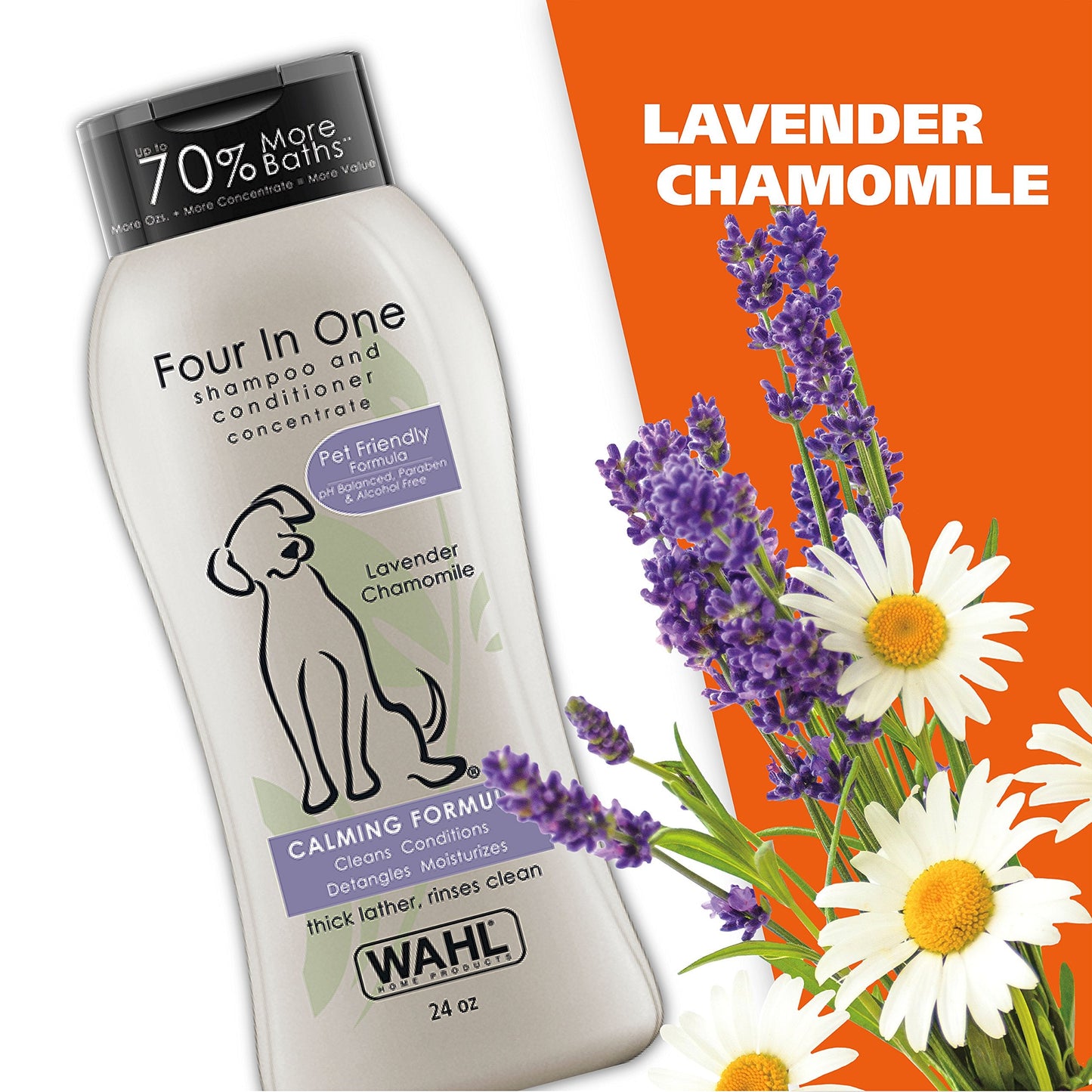 Wahl USA 4-in-1 Calming Dog Shampoo with Lavender Chamomile Scent – Cleans, Conditions, Detangles, & Moisturizes - Pet Friendly Formula - 24 Oz - Model 820000A