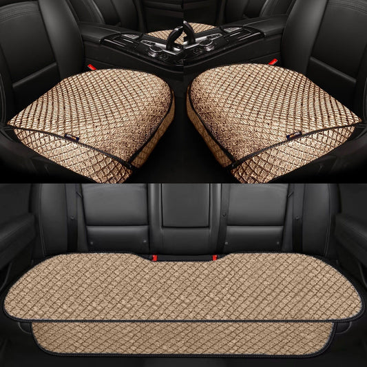 XZPILINA Summer Breathable Car Seat Cover,Include Front Bottom Car Seat Protector and Rear Bottom Car Seat Cover,Universal for Four Season(Beige,3PCS)