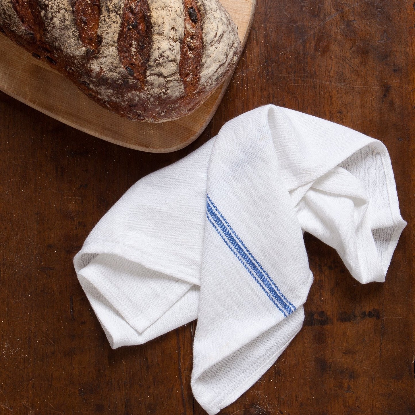 Bulk Economy Wholesale Kitchen Dish Towels (300 Towels) - 100% Cotton Herringbone - Commercial Grade - Bleach Resistant - Restaurant Bar Mops - 24 oz/dz - White with Blue Stripes