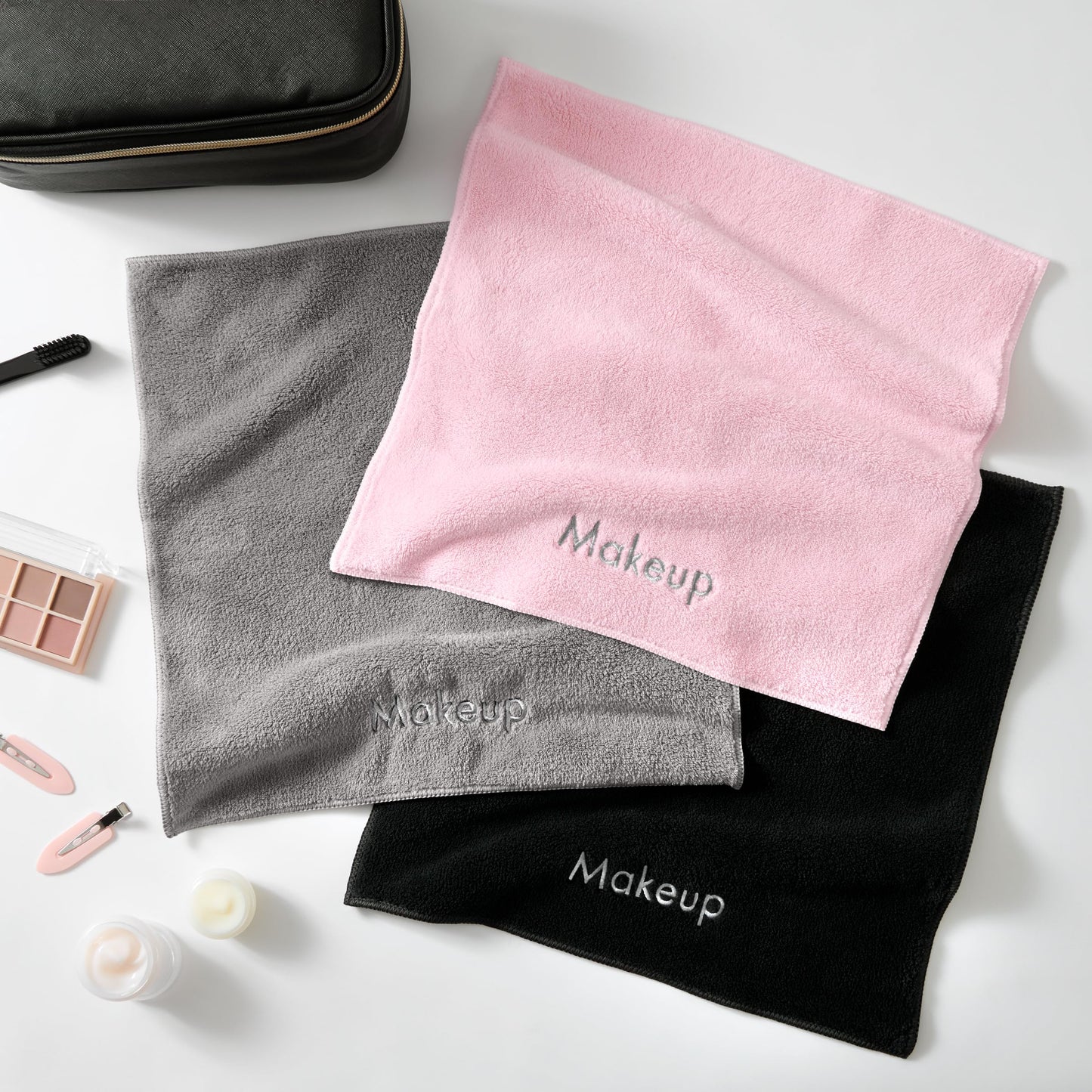 Arkwright Makeup Towels - Bulk Case of 108 - Ultra Soft & Gentle Microfiber Coral Fleece Washcloth Face Make Up Remover, Reusuable Eraser Cloth Essentials for Hosts & Artists, 13 x 13 in, Black