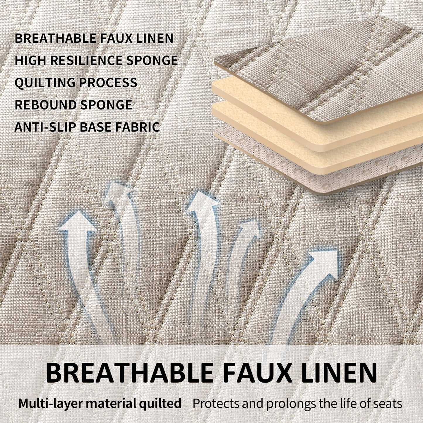 2pcs Sideless Car Seat Covers for All Seasons - Breathable Front Seats Cushions Non-Slip Bottom with Headrest Protectors - Universal Carseat Cover Fits for Most Vehicles Cars Van SUV Truck Beige